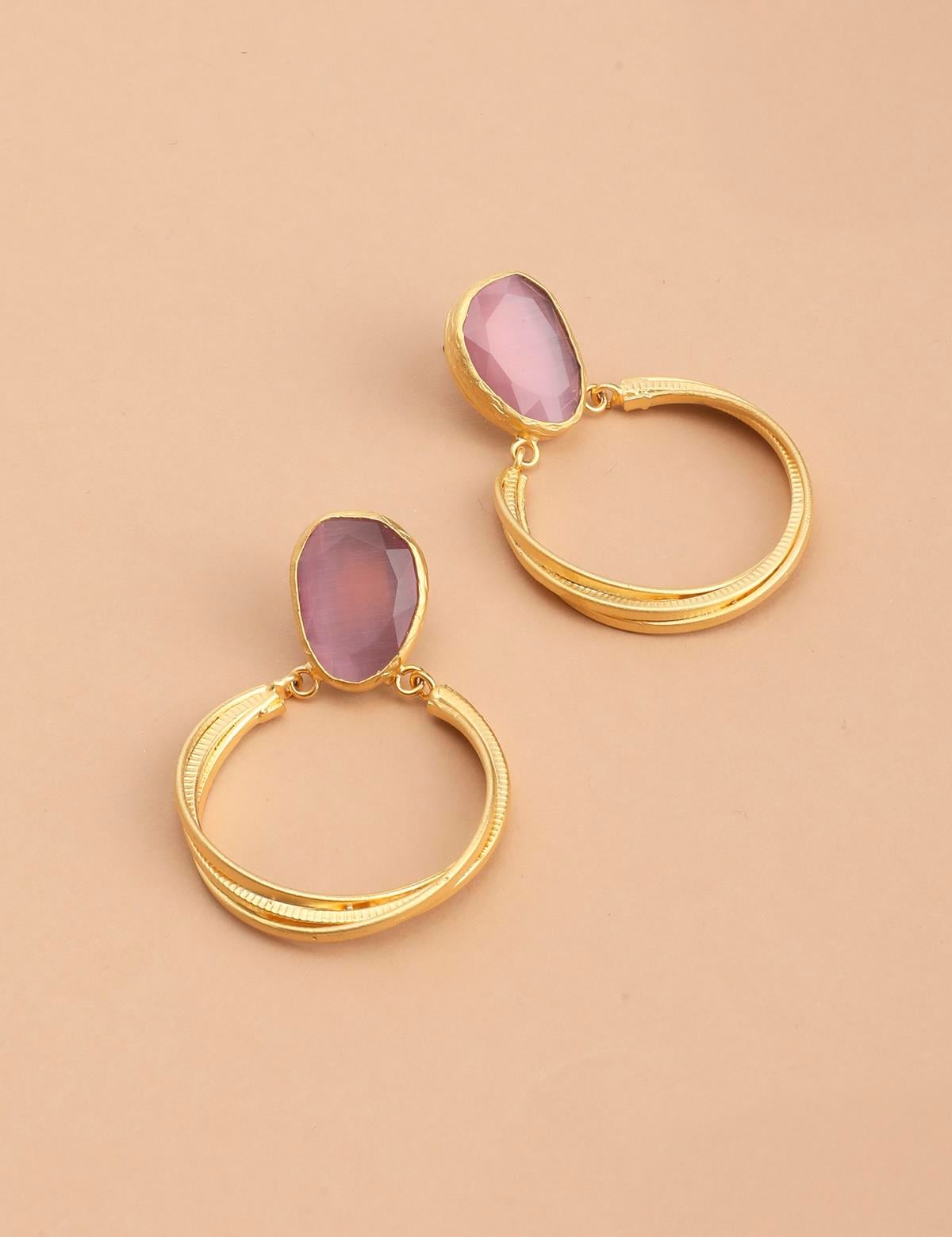 Benere Gold Women's Earrings with Purple Stones
