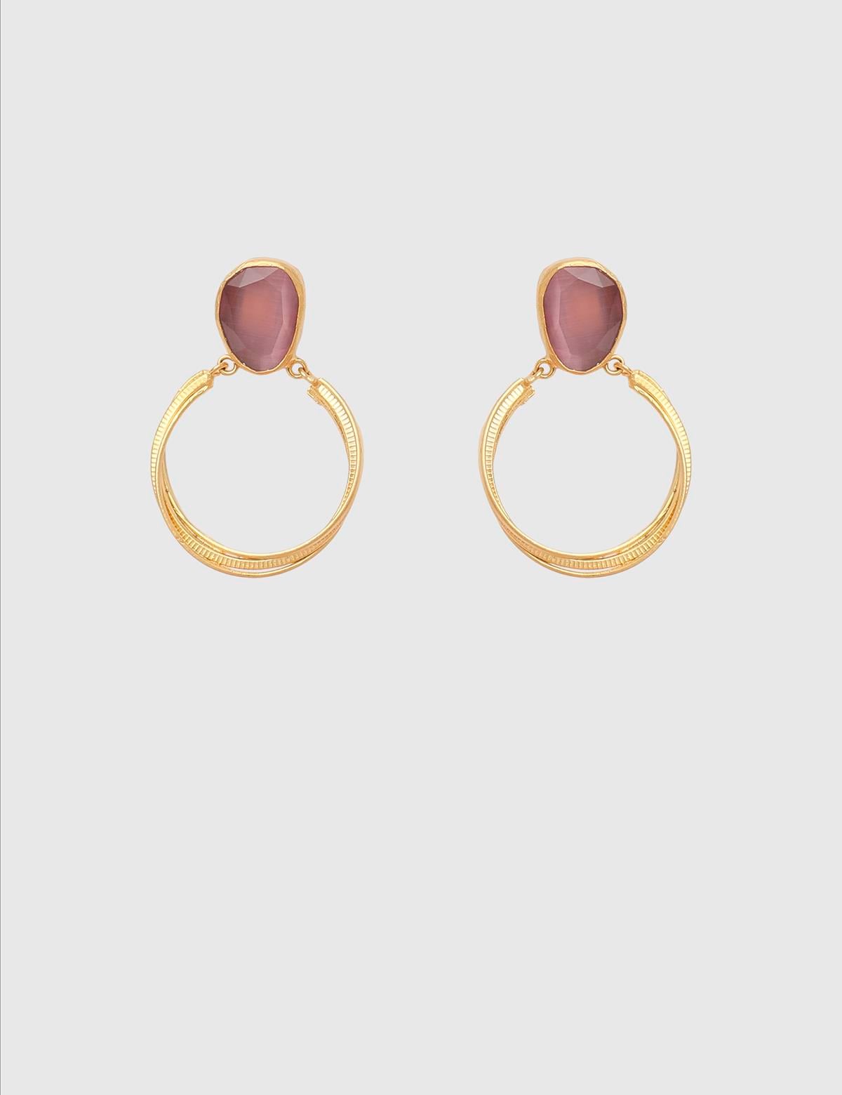 Benere Gold Women's Earrings with Purple Stones