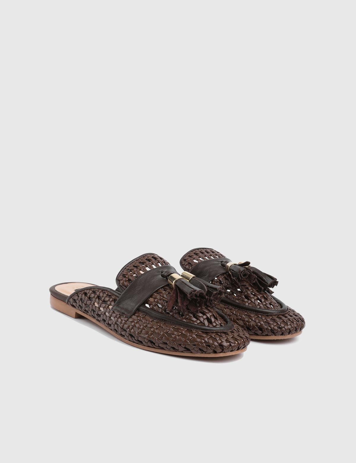 Benora Brown Woven Leather Women's Slide