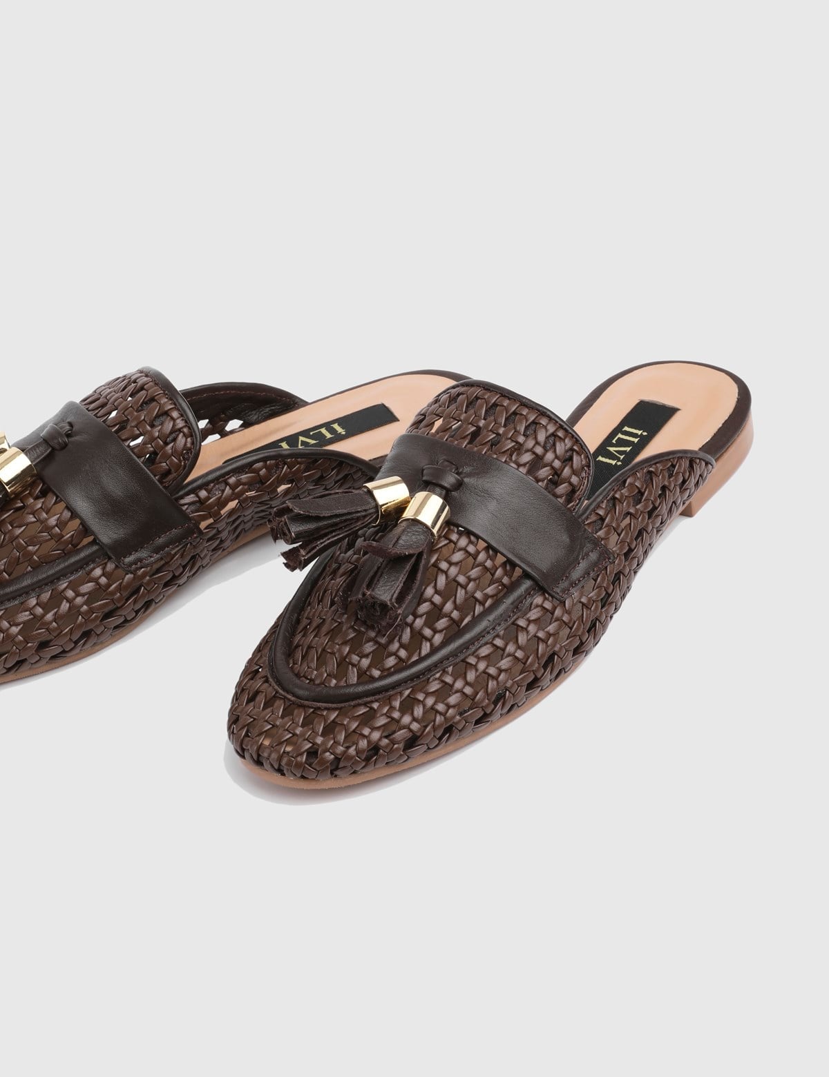 Benora Brown Woven Leather Women's Slide