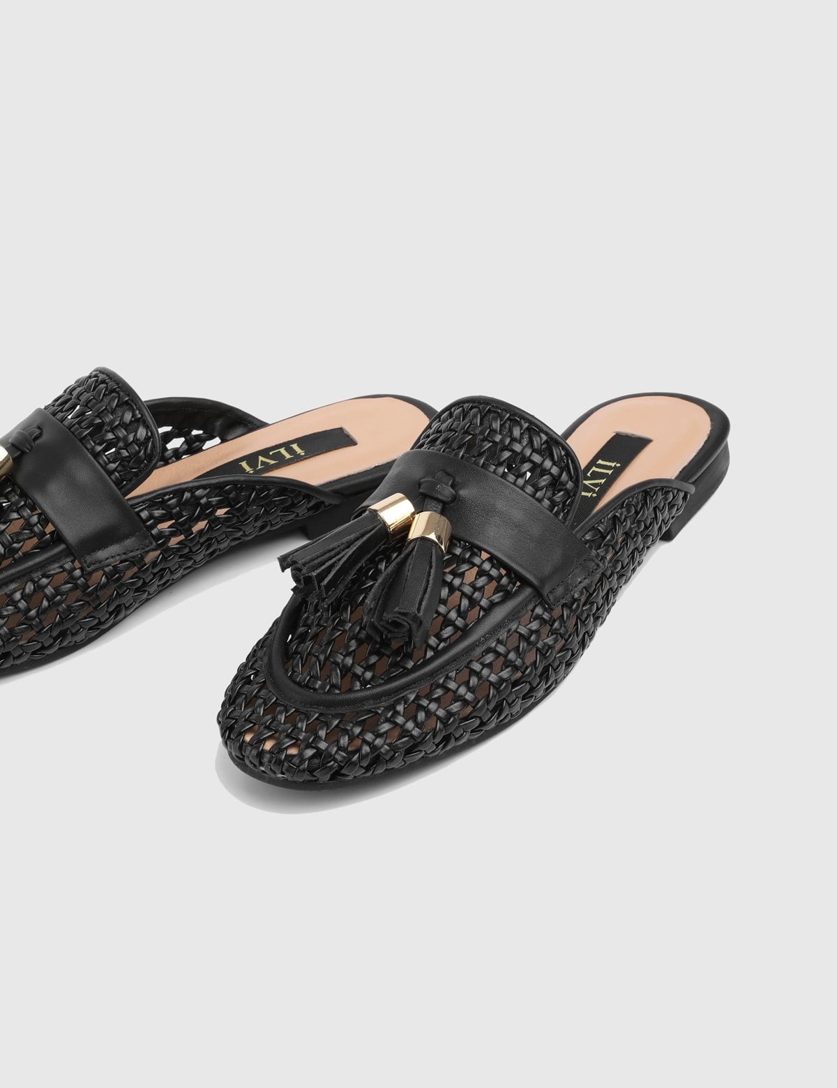 Benora Black Woven Leather Women's Slide