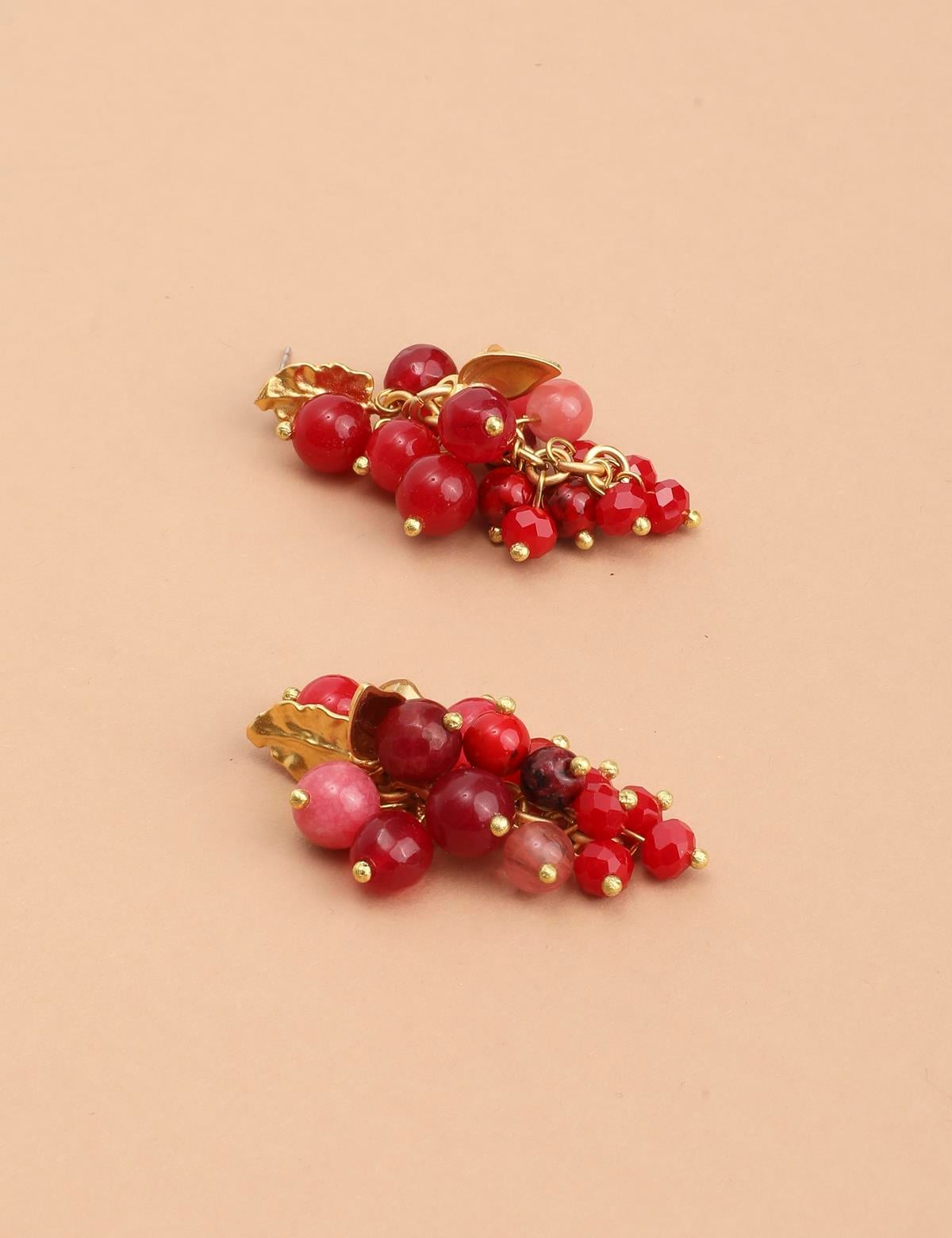 Benore Gold Women's Earrings with Red Stones