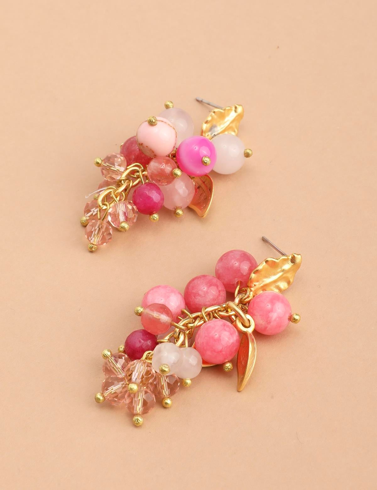 Benore Gold Women's Earrings with Pink Stones