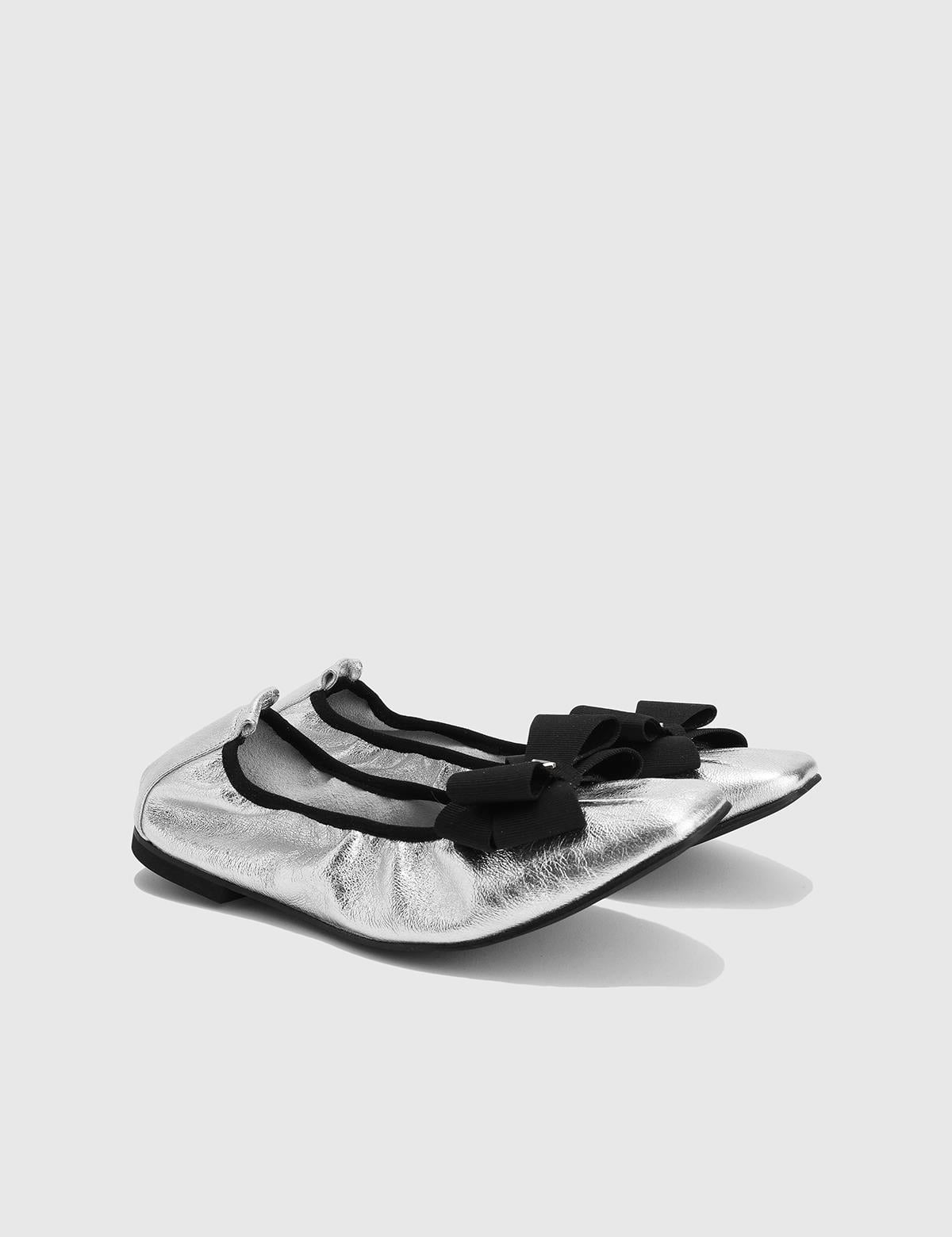 Besman Silver Leather Women's Ballerina