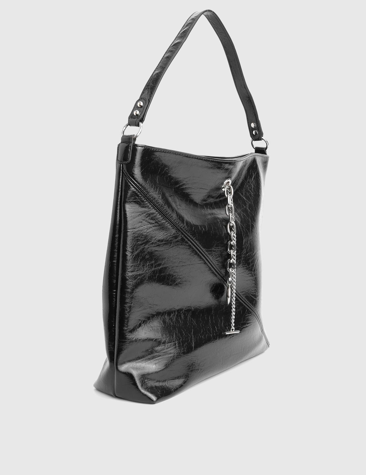 Branya Glossy Black Women's Shoulder Bag