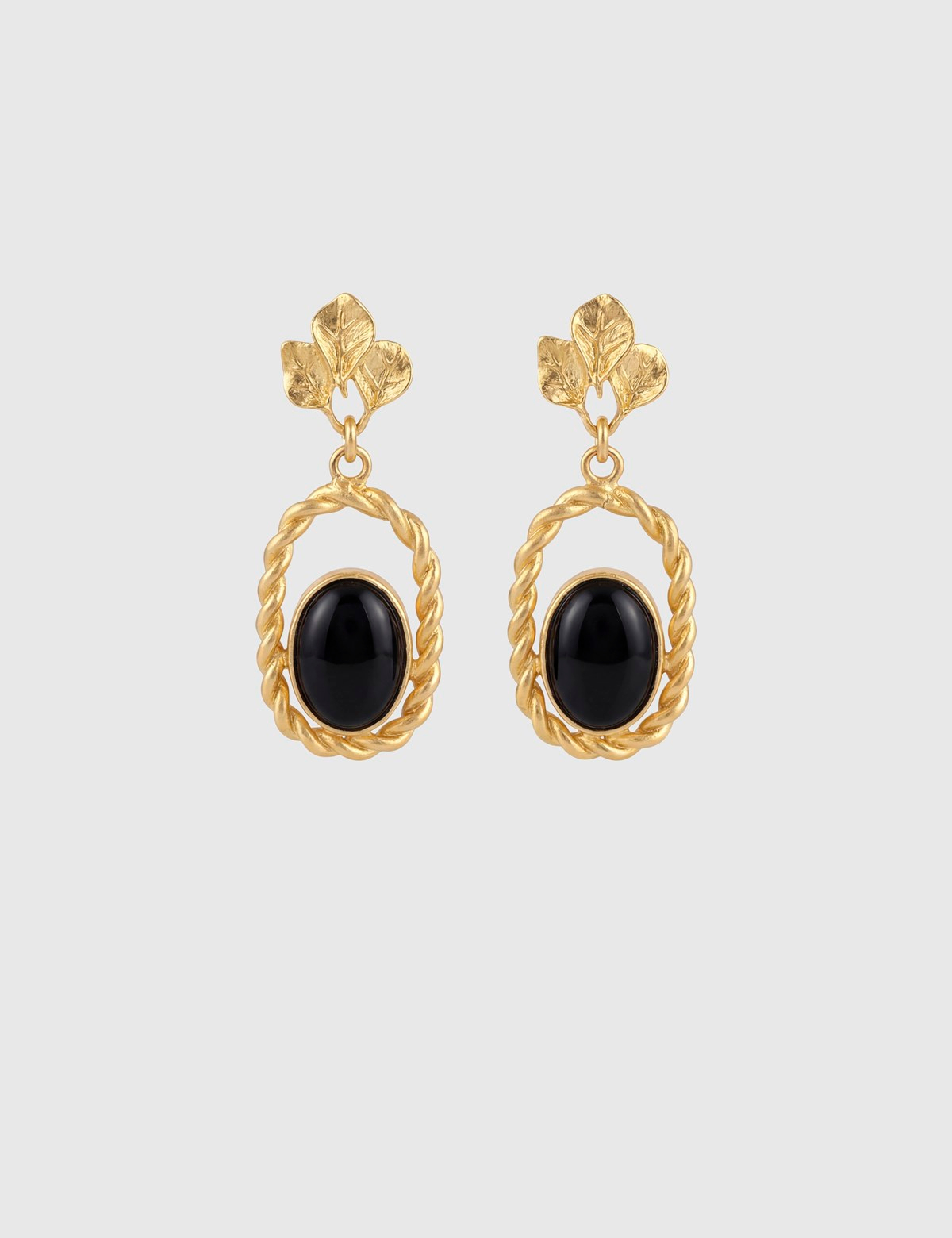 Brava Gold Women's Earrings with Black Stones