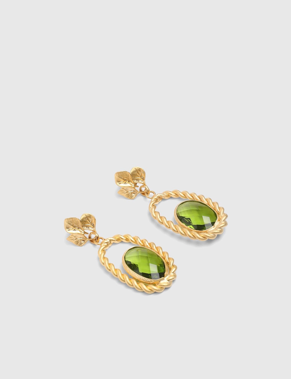 Brava Gold Women's Earrings with Green Stones