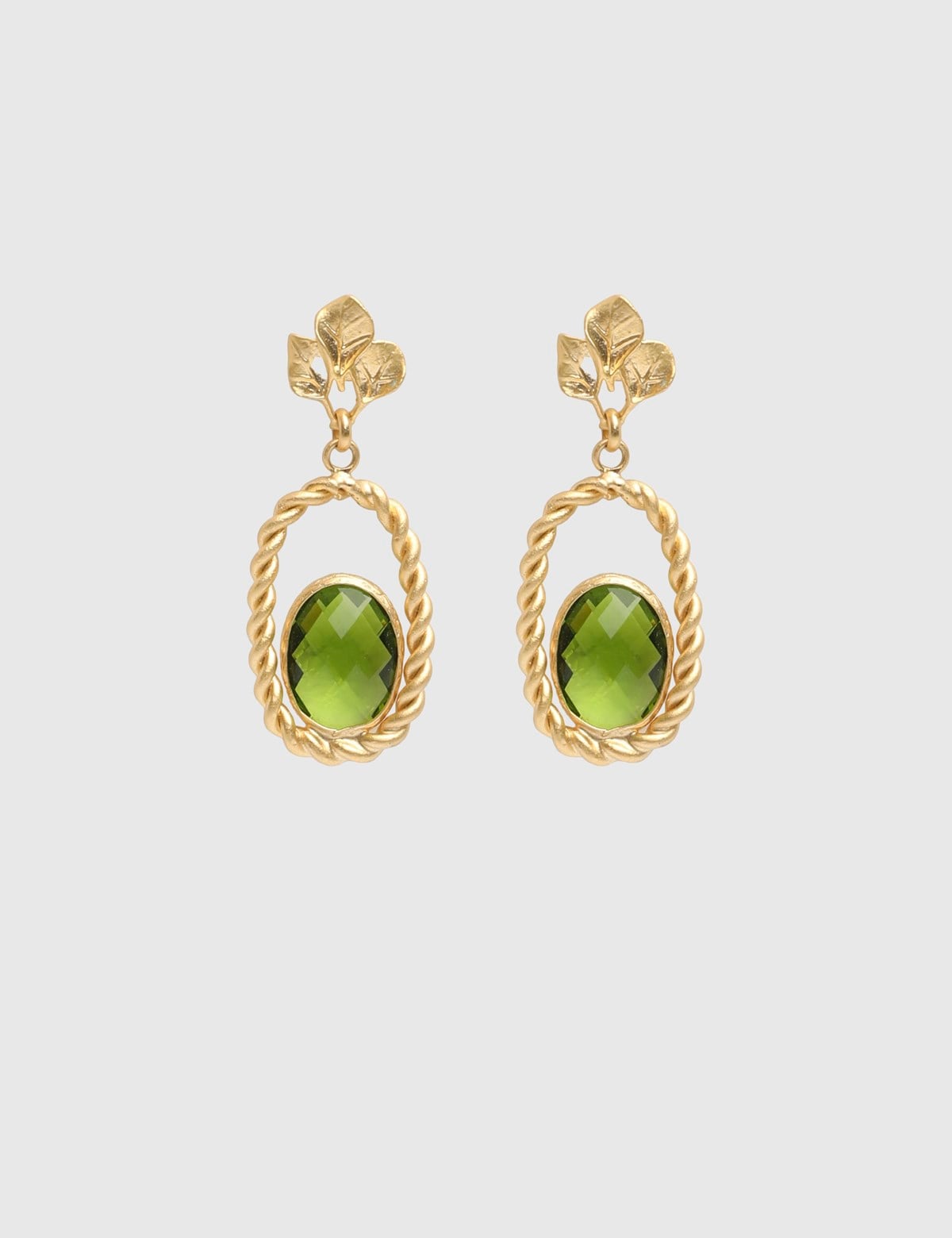 Brava Gold Women's Earrings with Green Stones