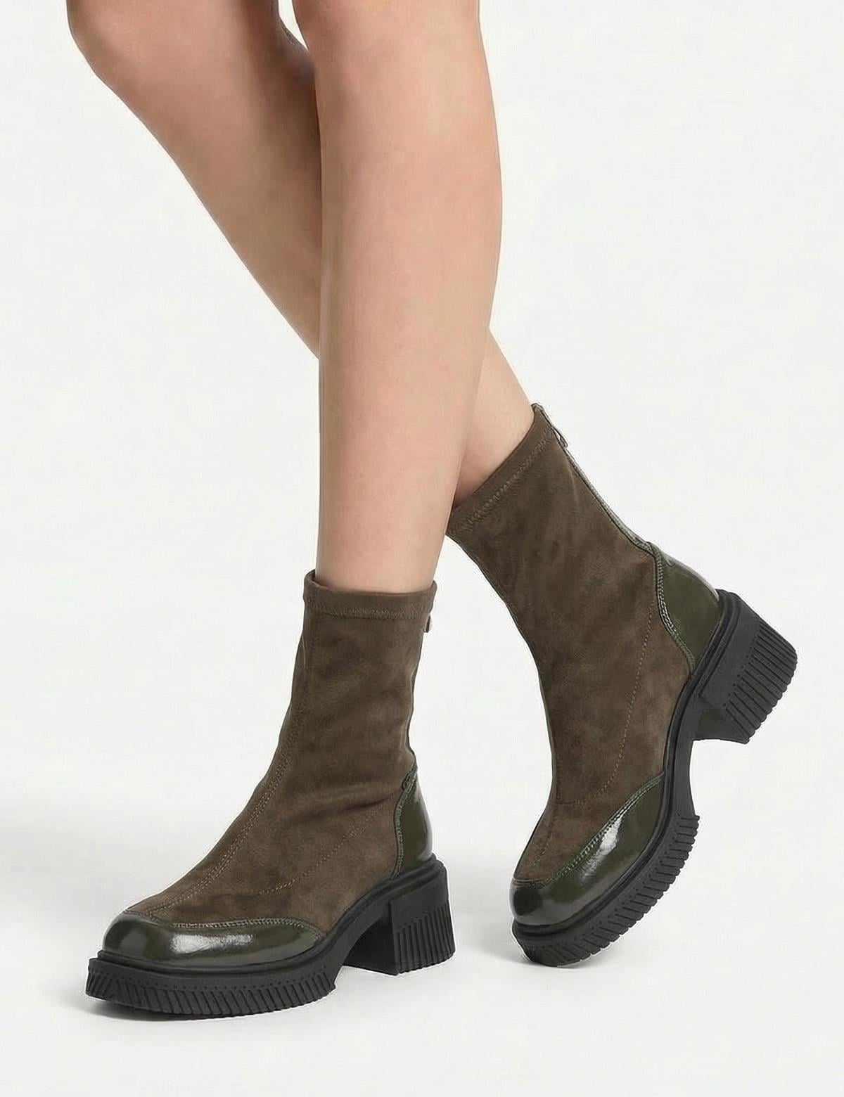 Breade Khaki Patent Leather Suede Women's Heeled Boot
