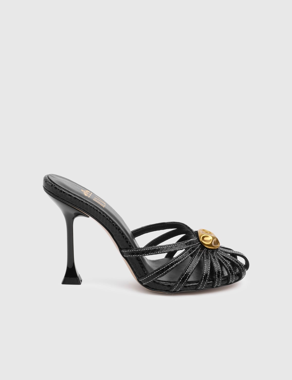 Brilene Black Leather Women's Heeled Slide