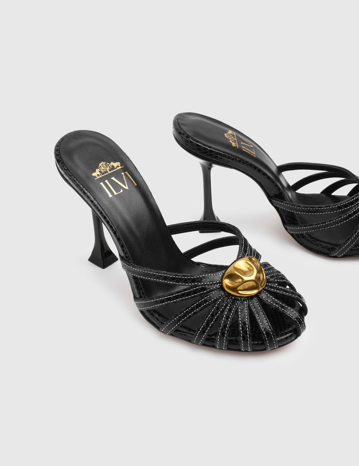 Brilene Black Leather Women's Heeled Slide