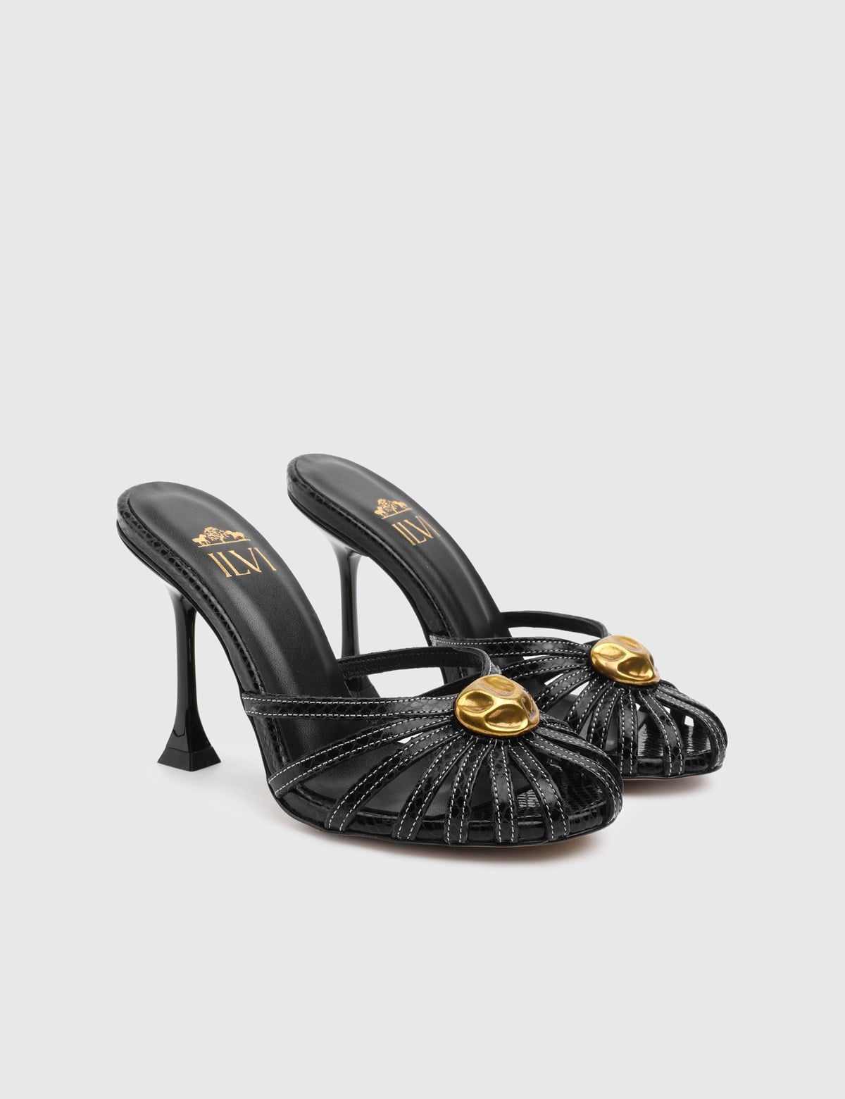 Brilene Black Leather Women's Heeled Slide