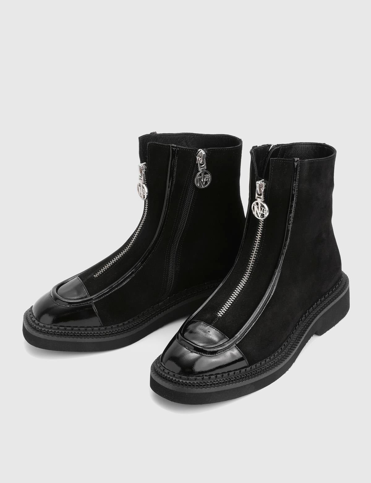 Brisie Black Patent Leather Suede Women's Boot