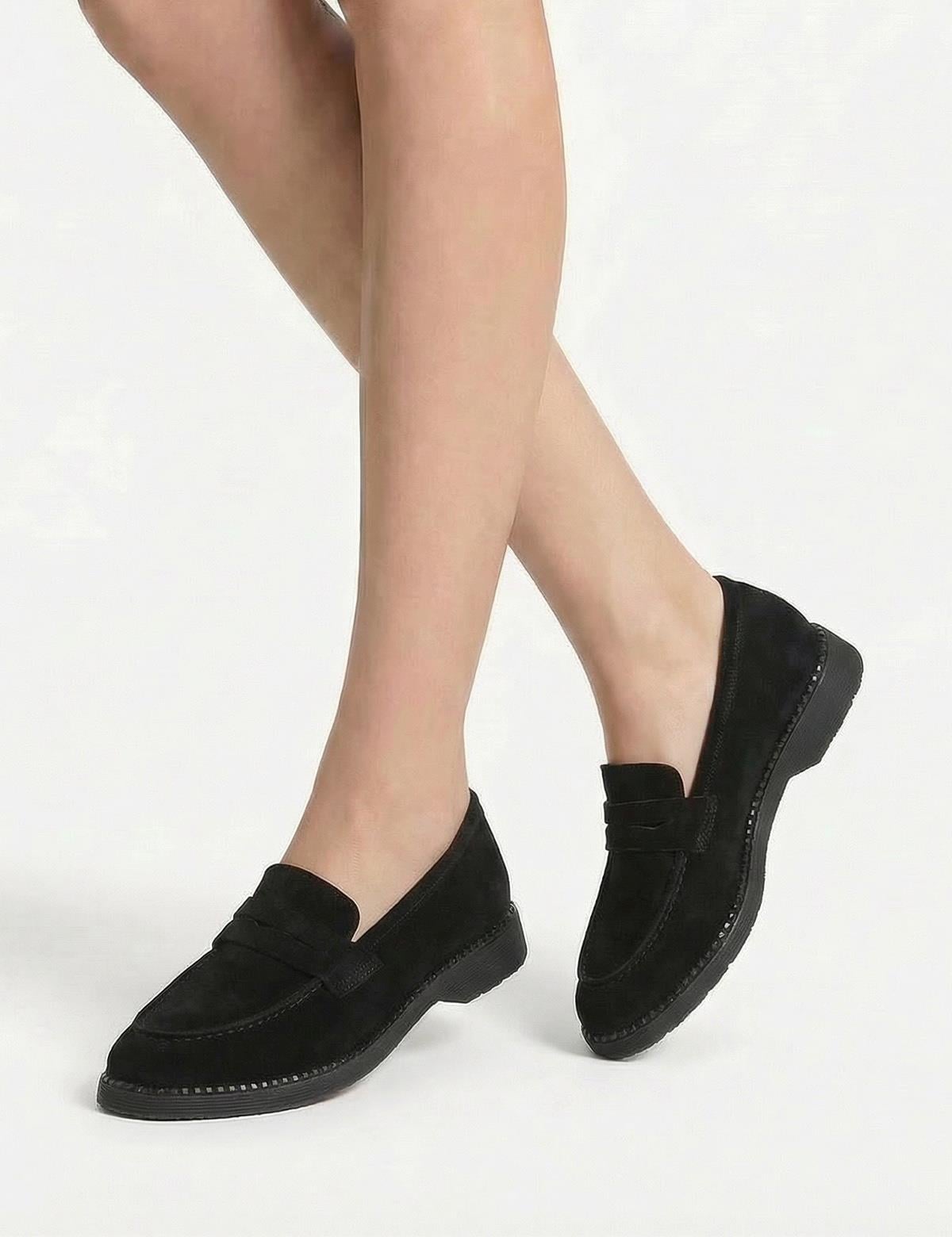 Buckle Black Suede Leather Women's Loafer