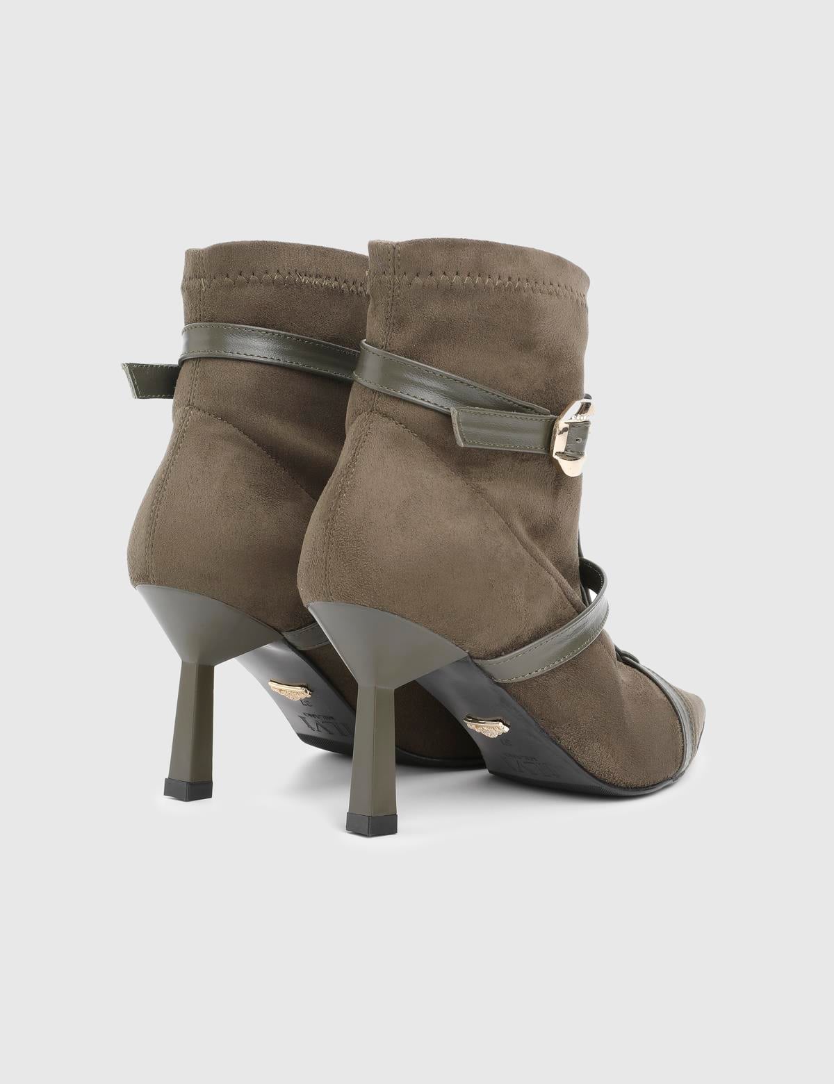 Buynaka Khaki Suede Leather Women's Heeled Boot