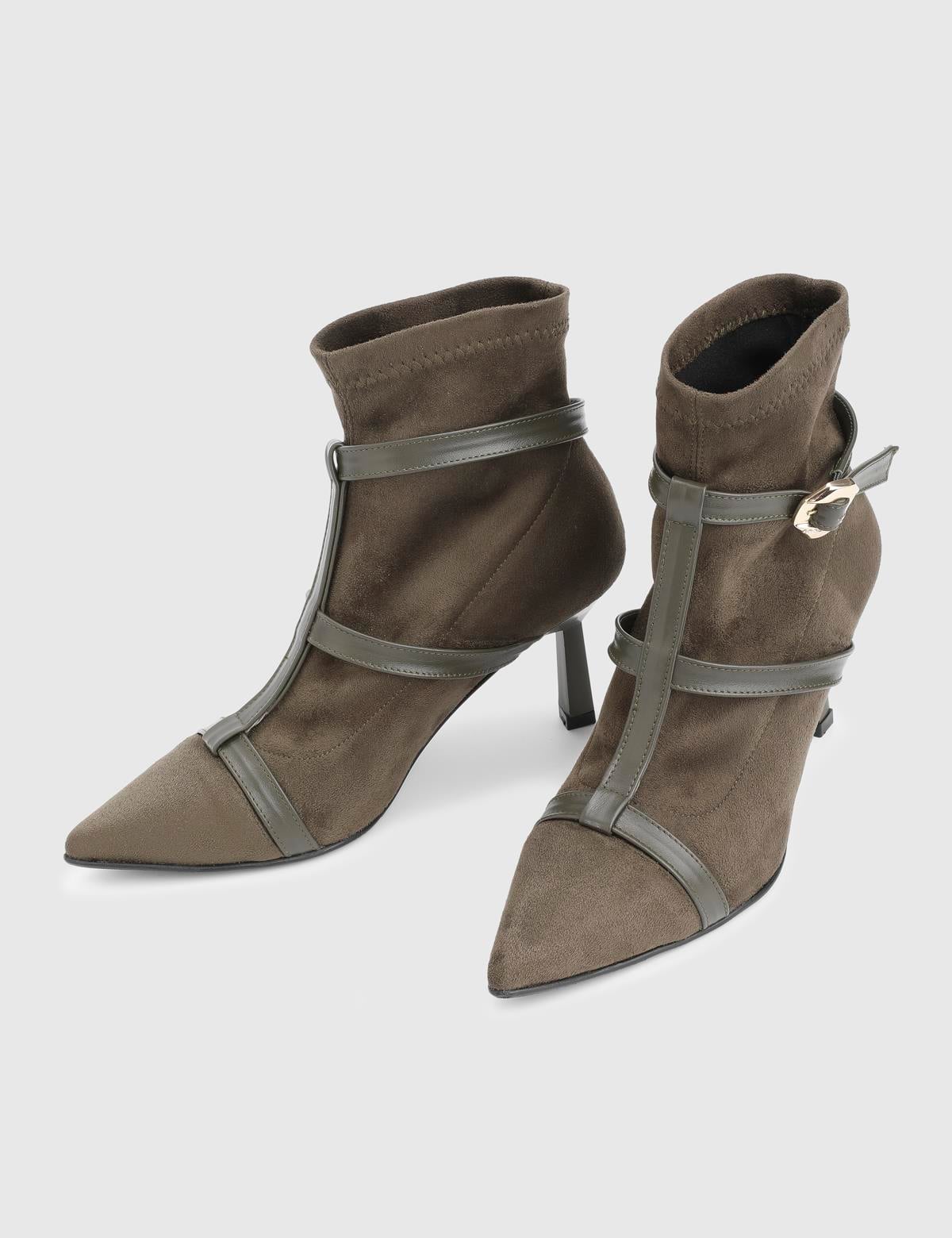 Buynaka Khaki Suede Leather Women's Heeled Boot