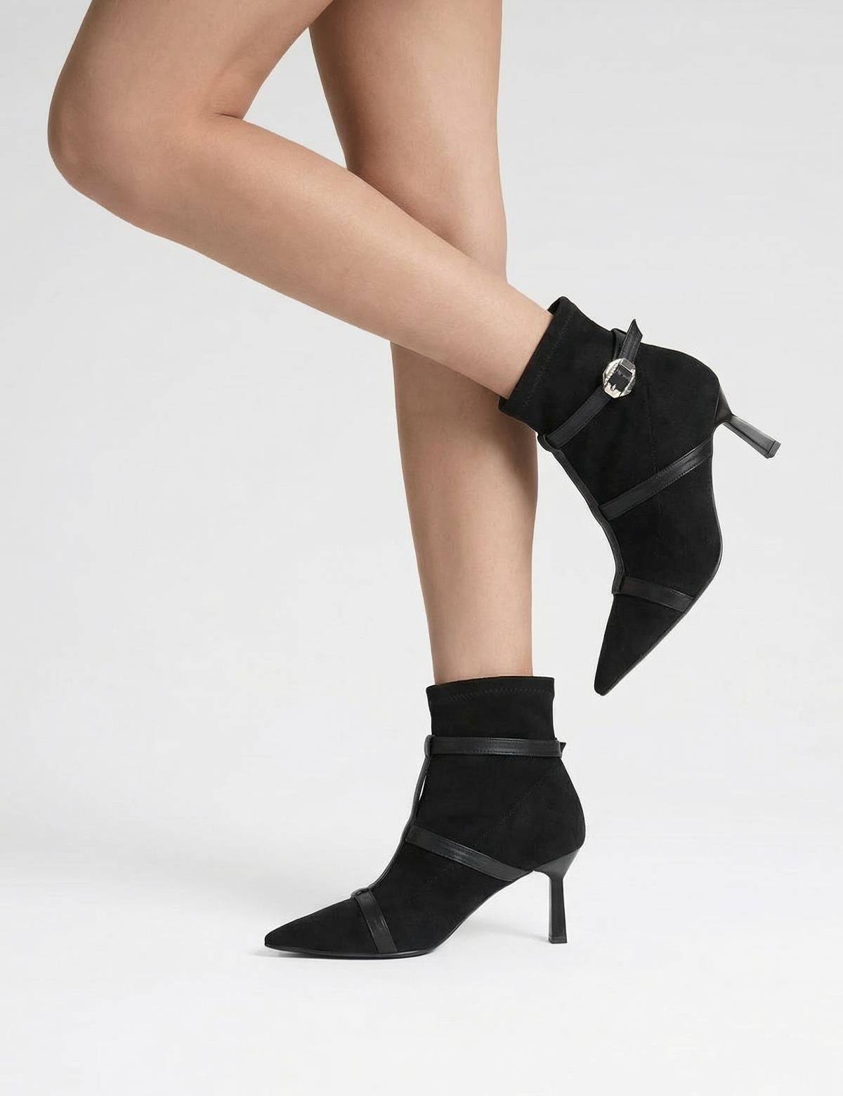 Buynaka Black Suede Leather Women's Heeled Boot