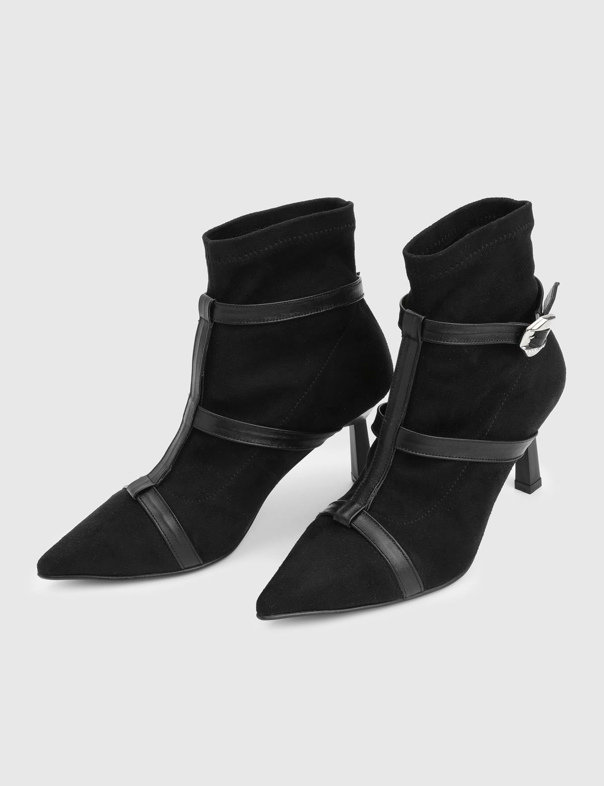 Buynaka Black Suede Leather Women's Heeled Boot