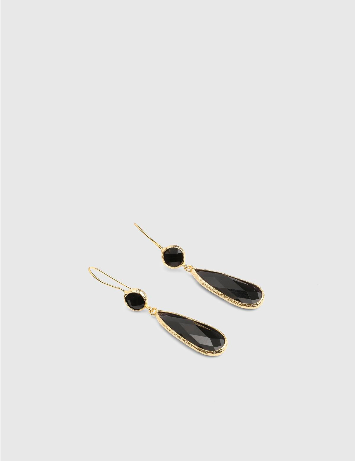Carise Gold Women's Earrings with Black Stones