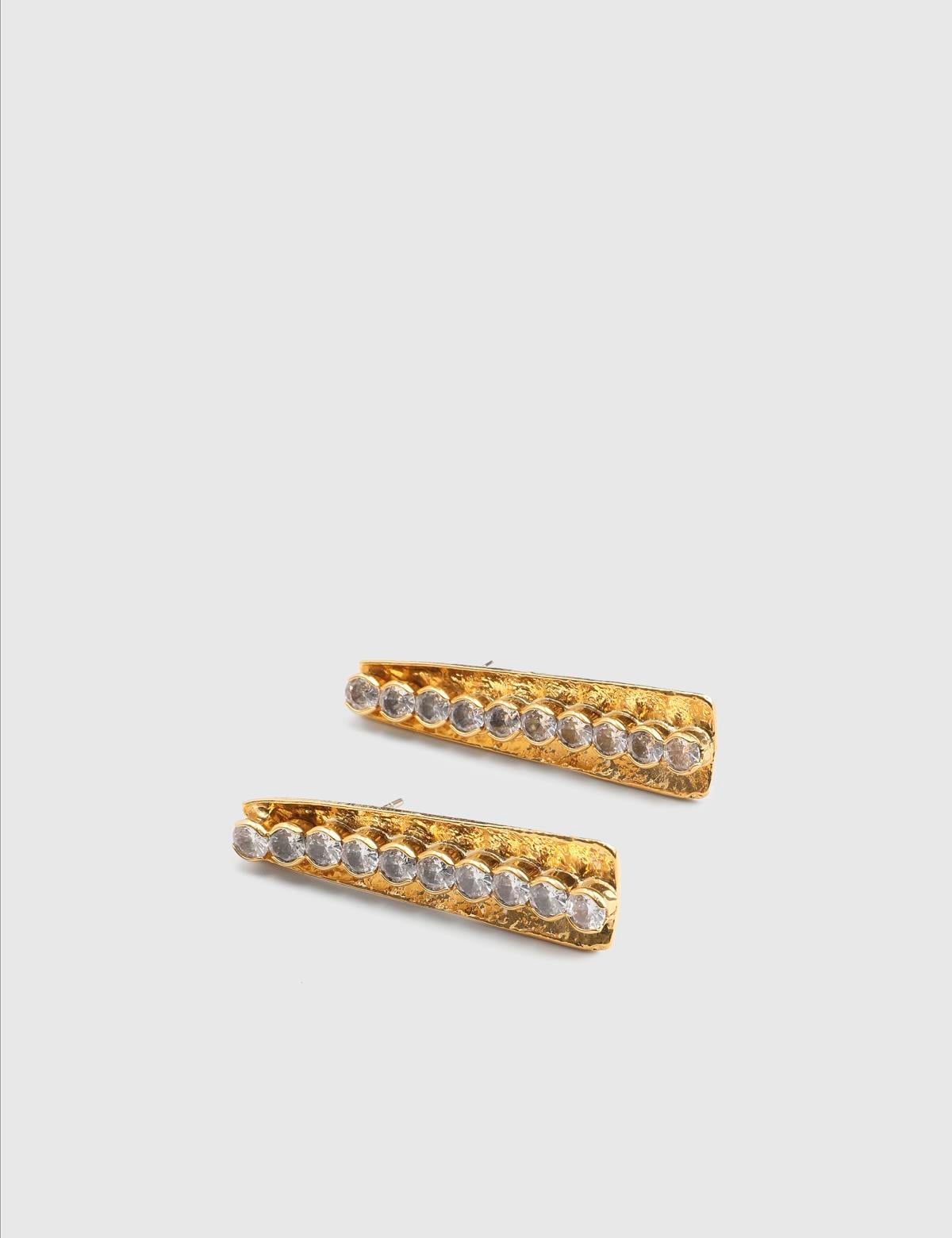 Caryae Gold Women's Earrings with White Stones