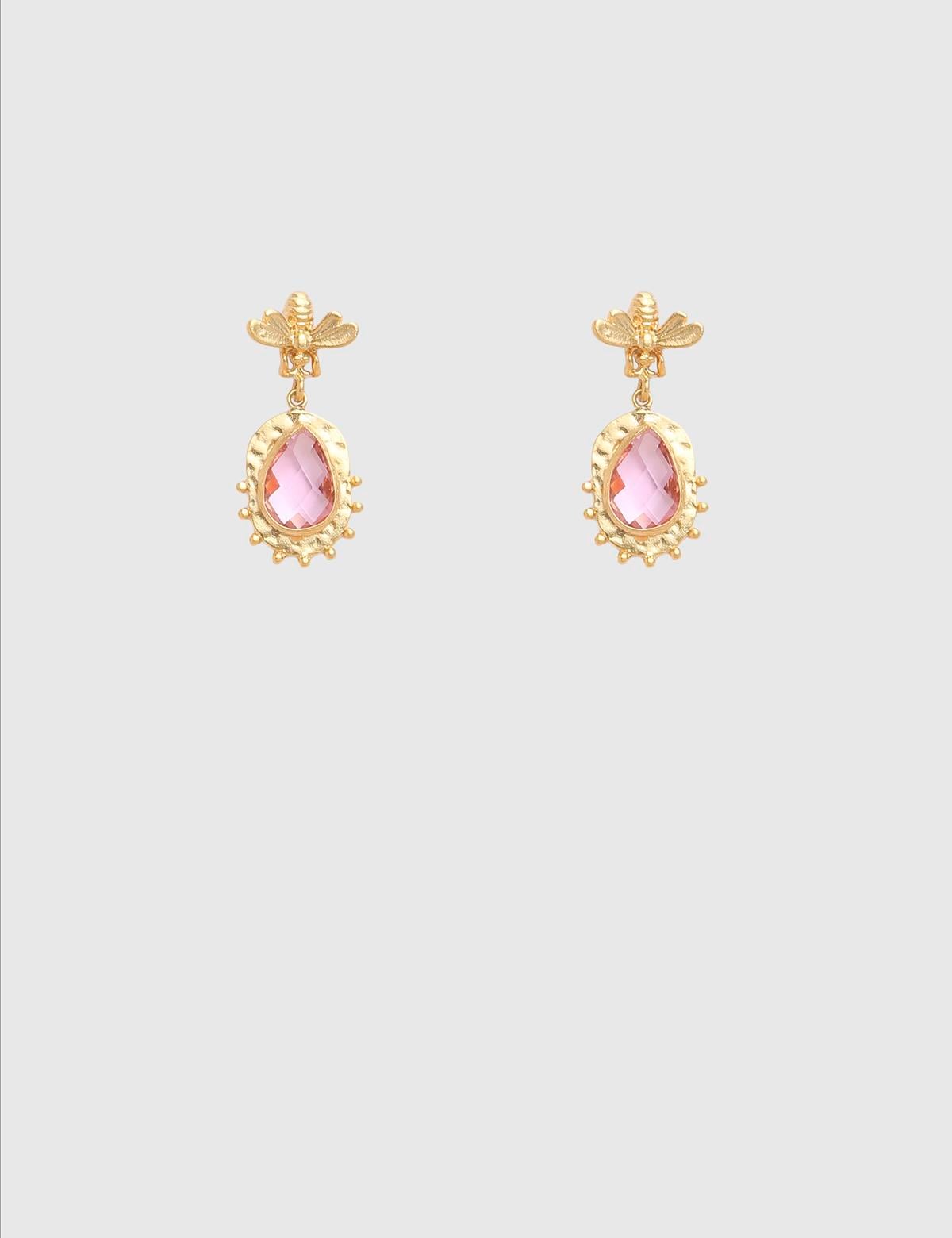 Celare Gold Women's Earrings with Pink Stones