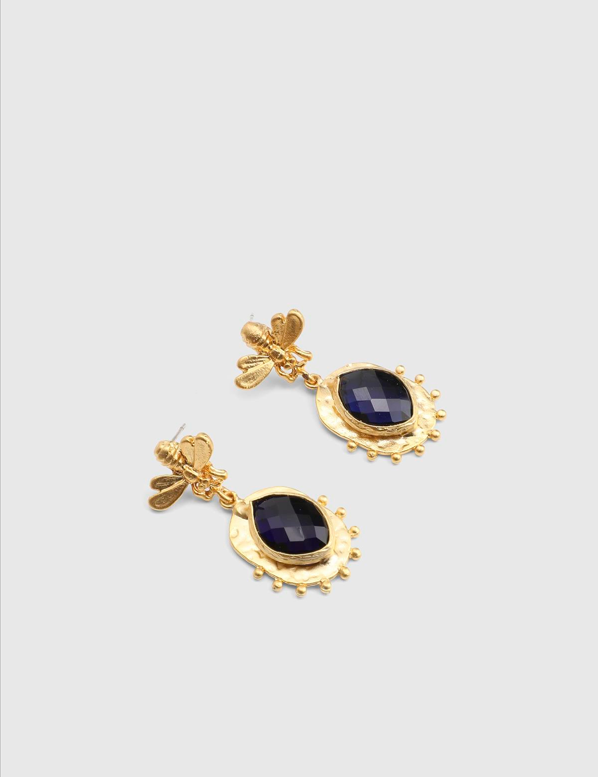 Celare Gold Women's Earrings with Black Stones