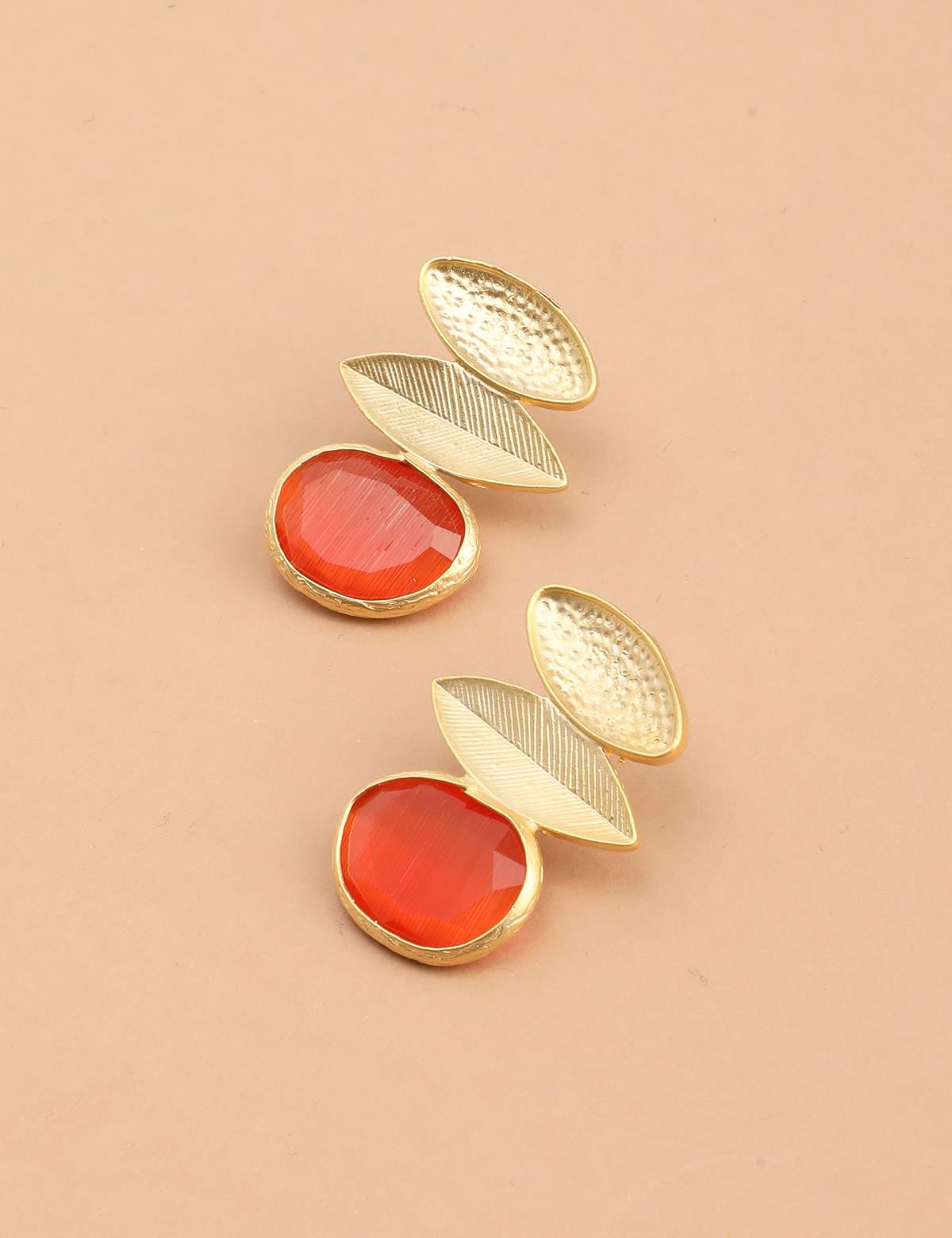 Cendre Gold Women's Earrings with Orange Stones