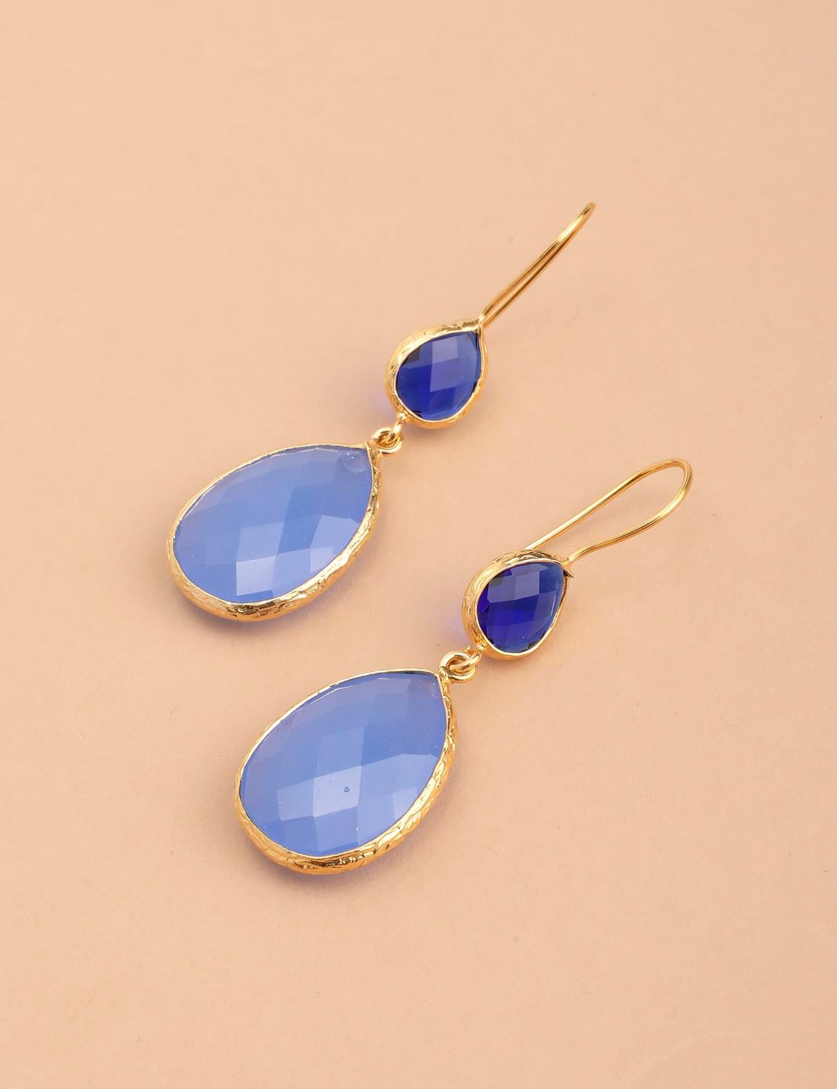 Cevrae Gold Women's Earrings with Blue Stones