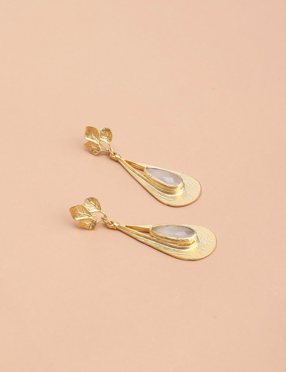 Chola Gold Women's Earrings with Clear Stones
