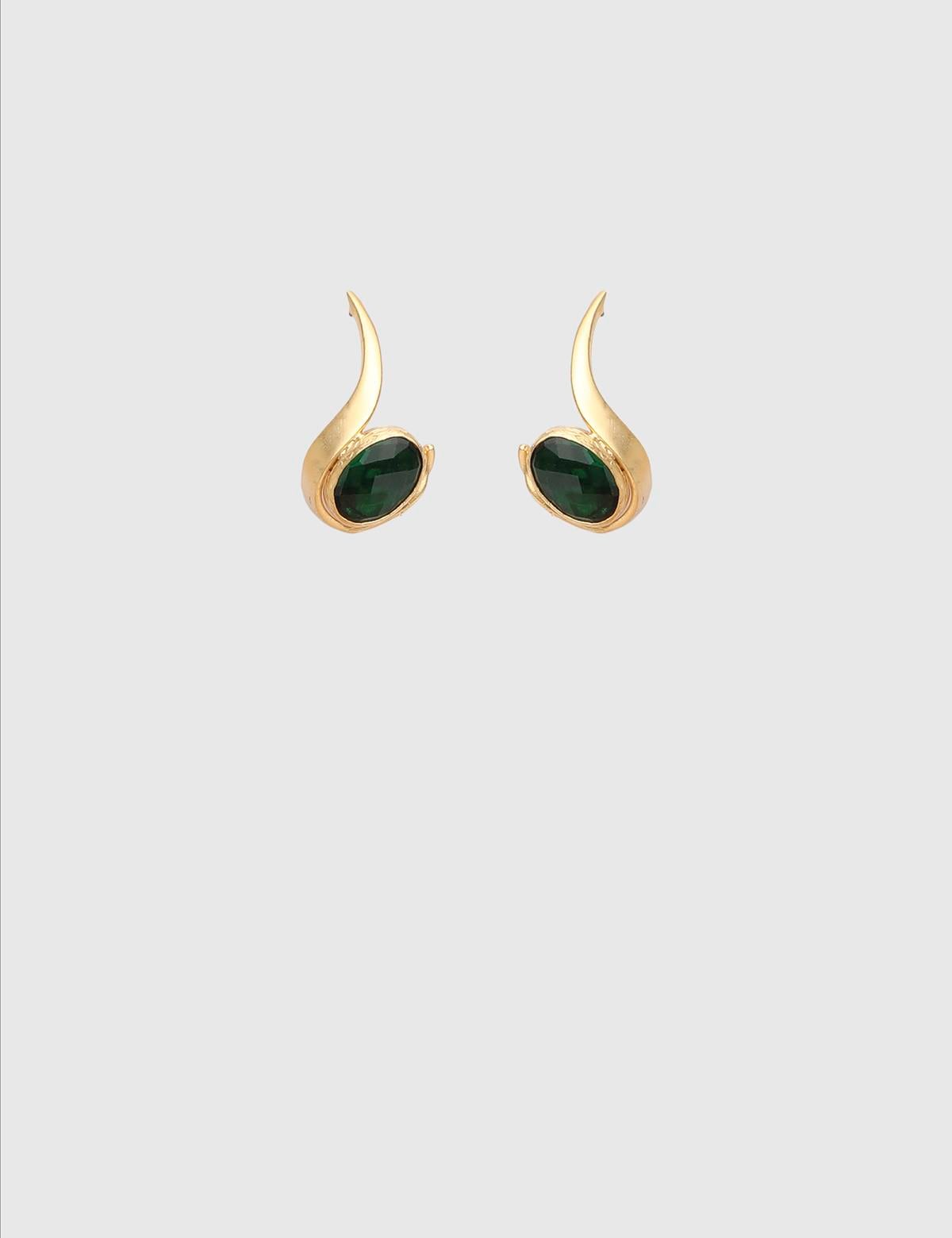 Cindre Gold Women's Earrings with Green Stones