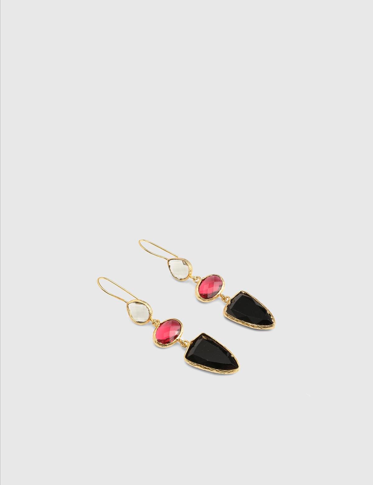 Cirine Gold Women's Earrings with Burgundy Stones
