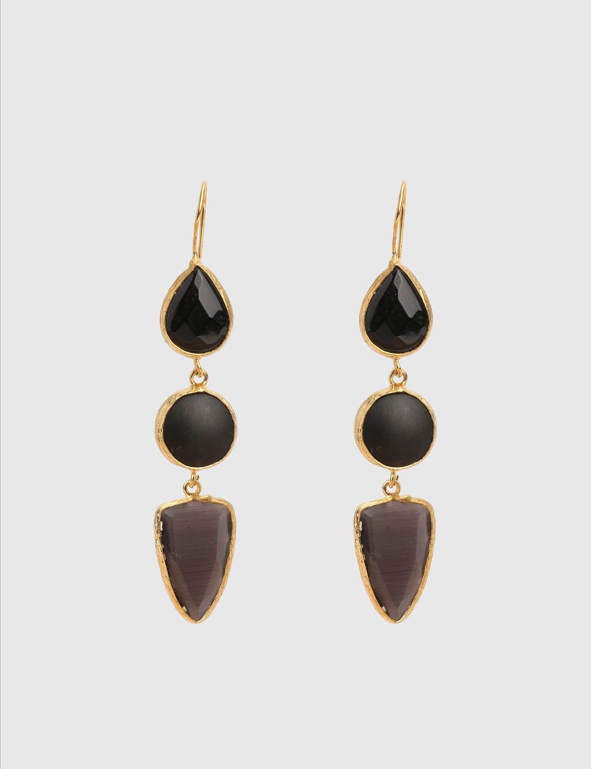 Cirine Gold Women's Earrings with Black Stones