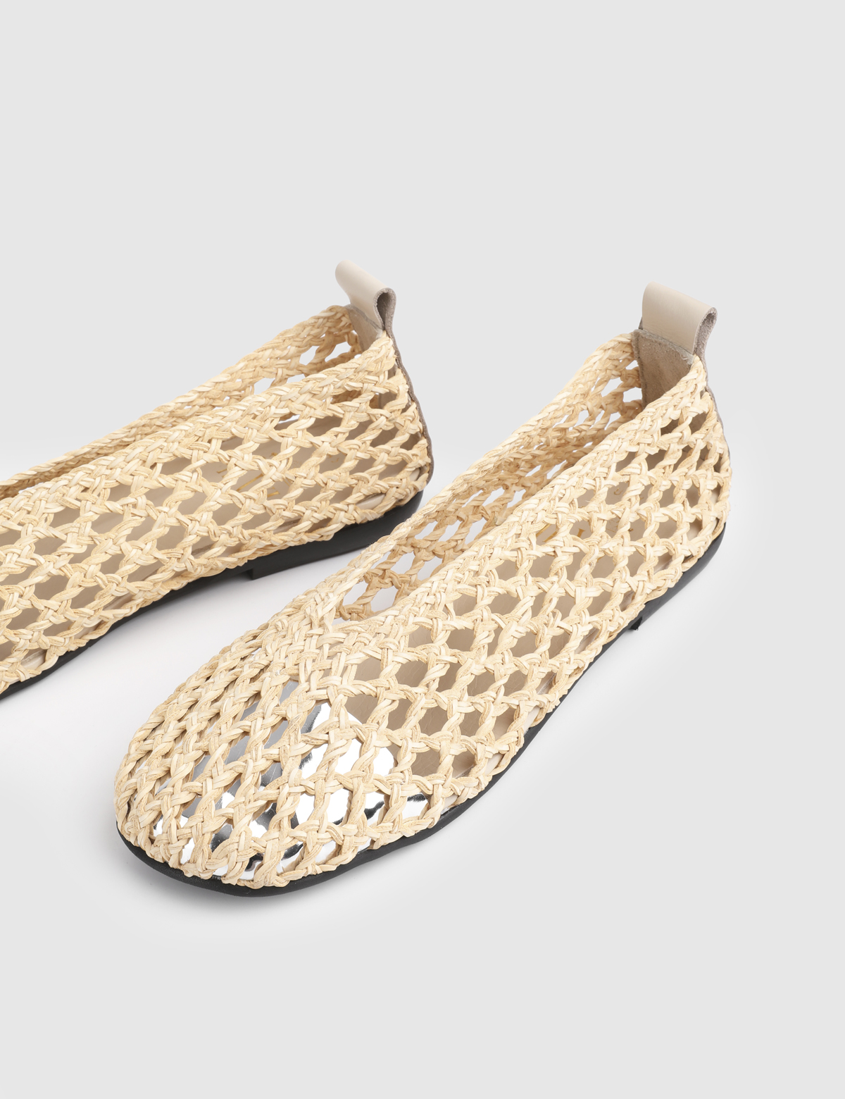 Clarine Beige Woven Leather Women's Ballerina