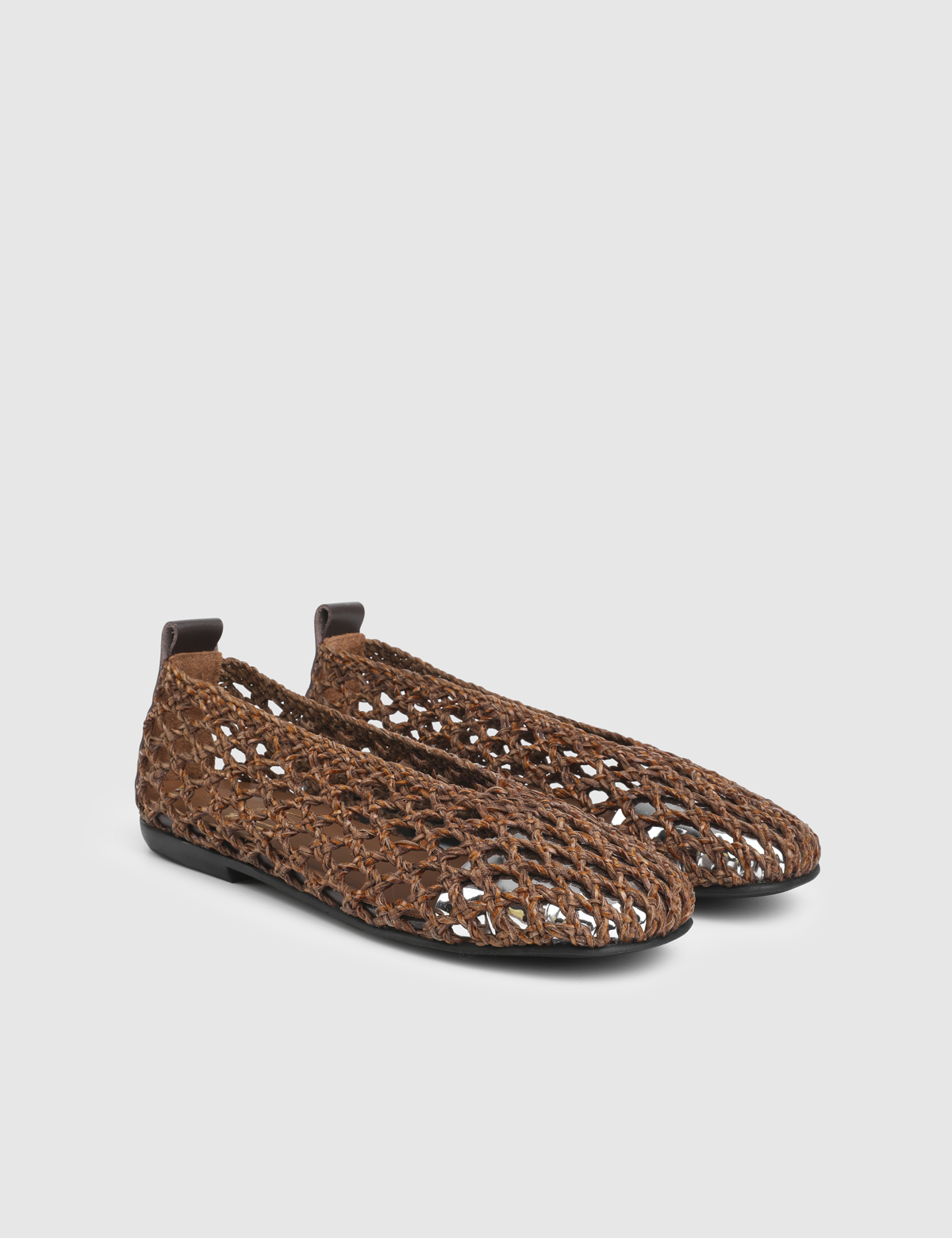 Clarine Brown Woven Leather Women's Ballerina