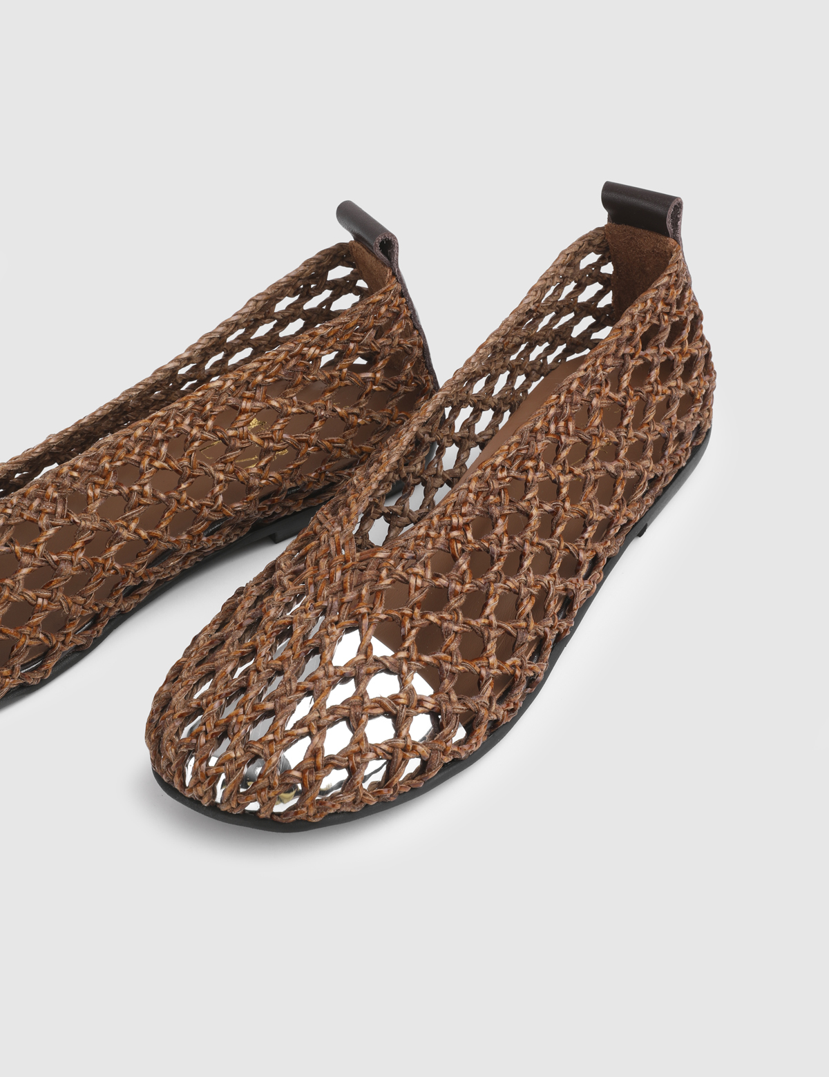 Clarine Brown Woven Leather Women's Ballerina