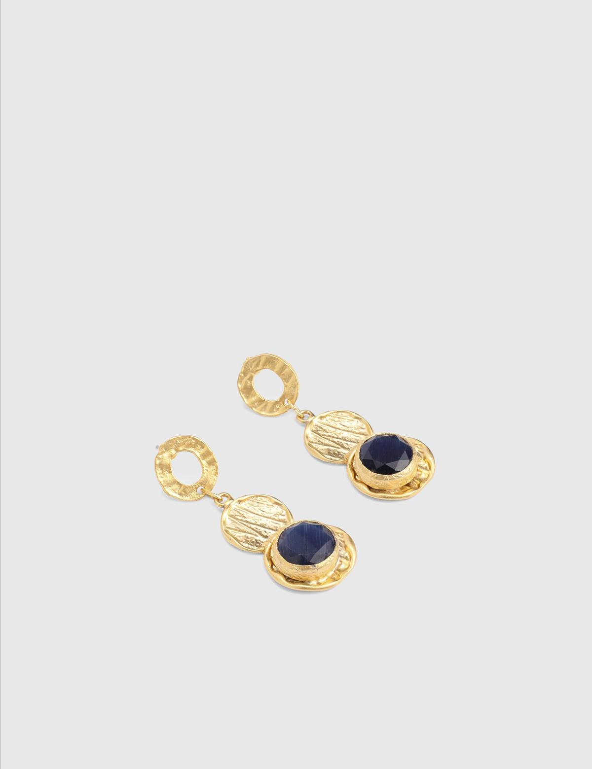 Clart Gold Women's Earrings with Navy Blue Stones