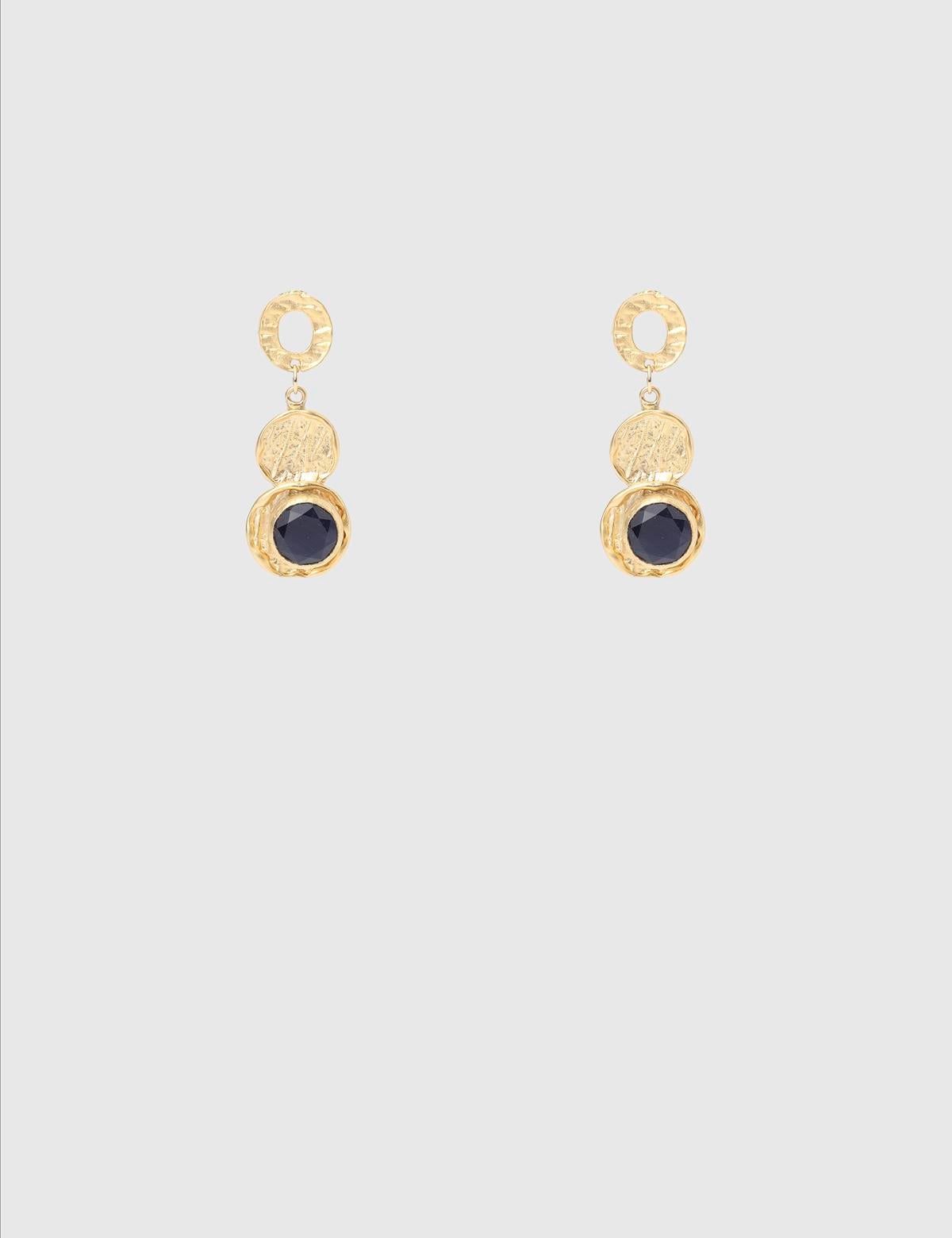 Clart Gold Women's Earrings with Navy Blue Stones