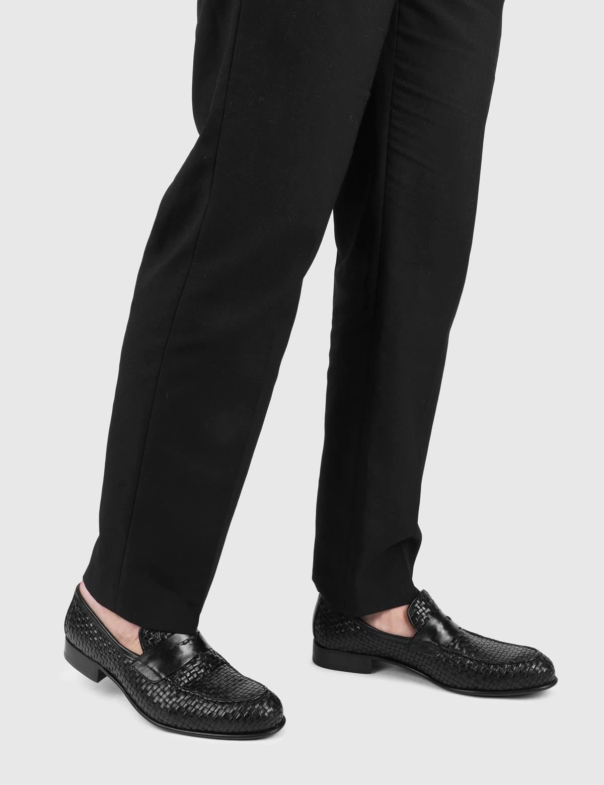 Claudio Black Woven Antique Leather Men's Loafer
