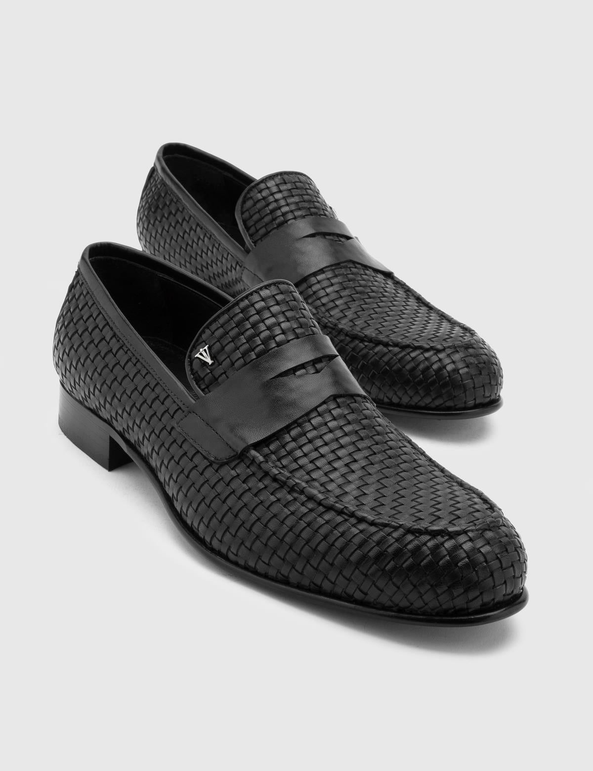 Claudio Black Woven Antique Leather Men's Classic Shoe