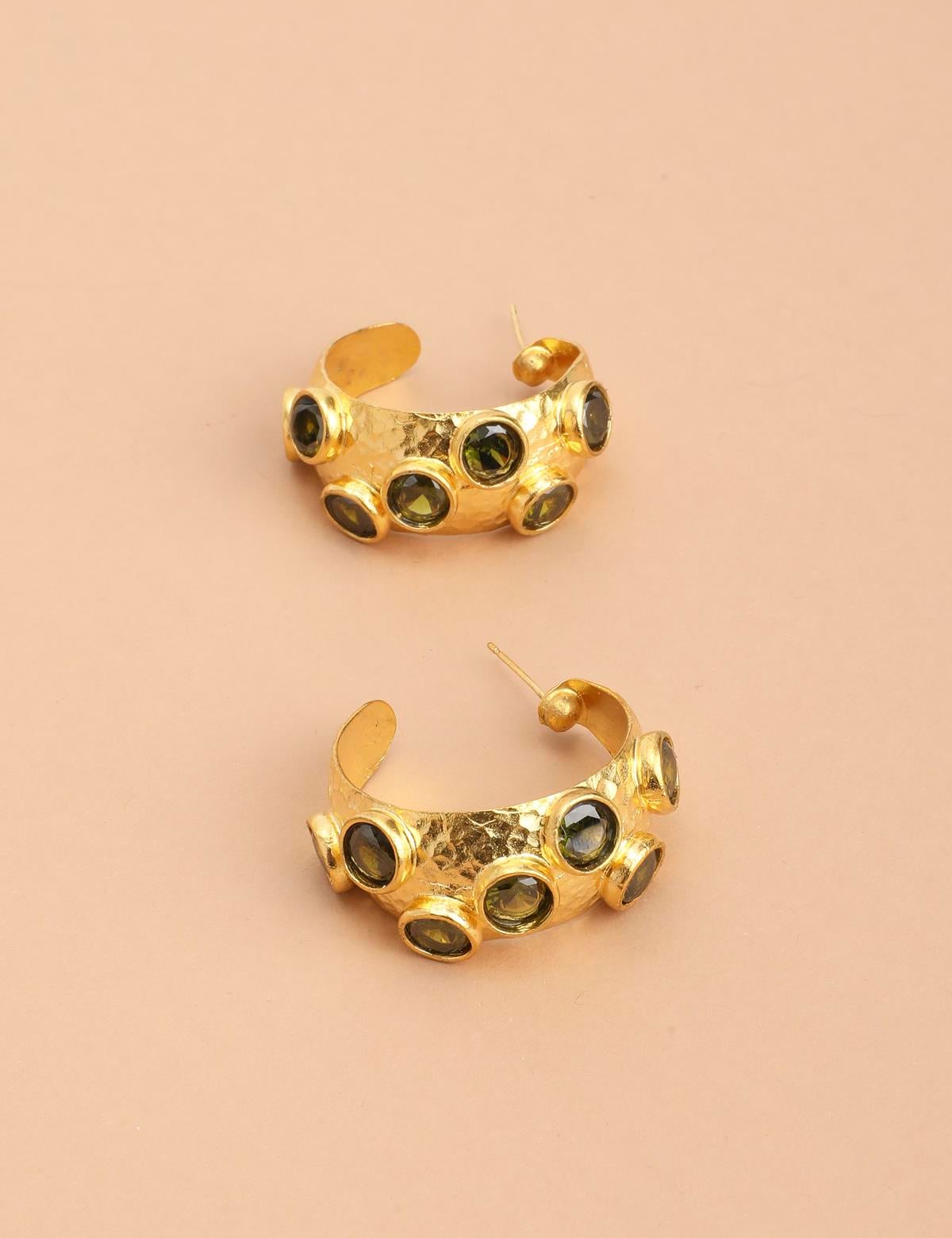 Corvie Gold Women's Earrings with Green Stones