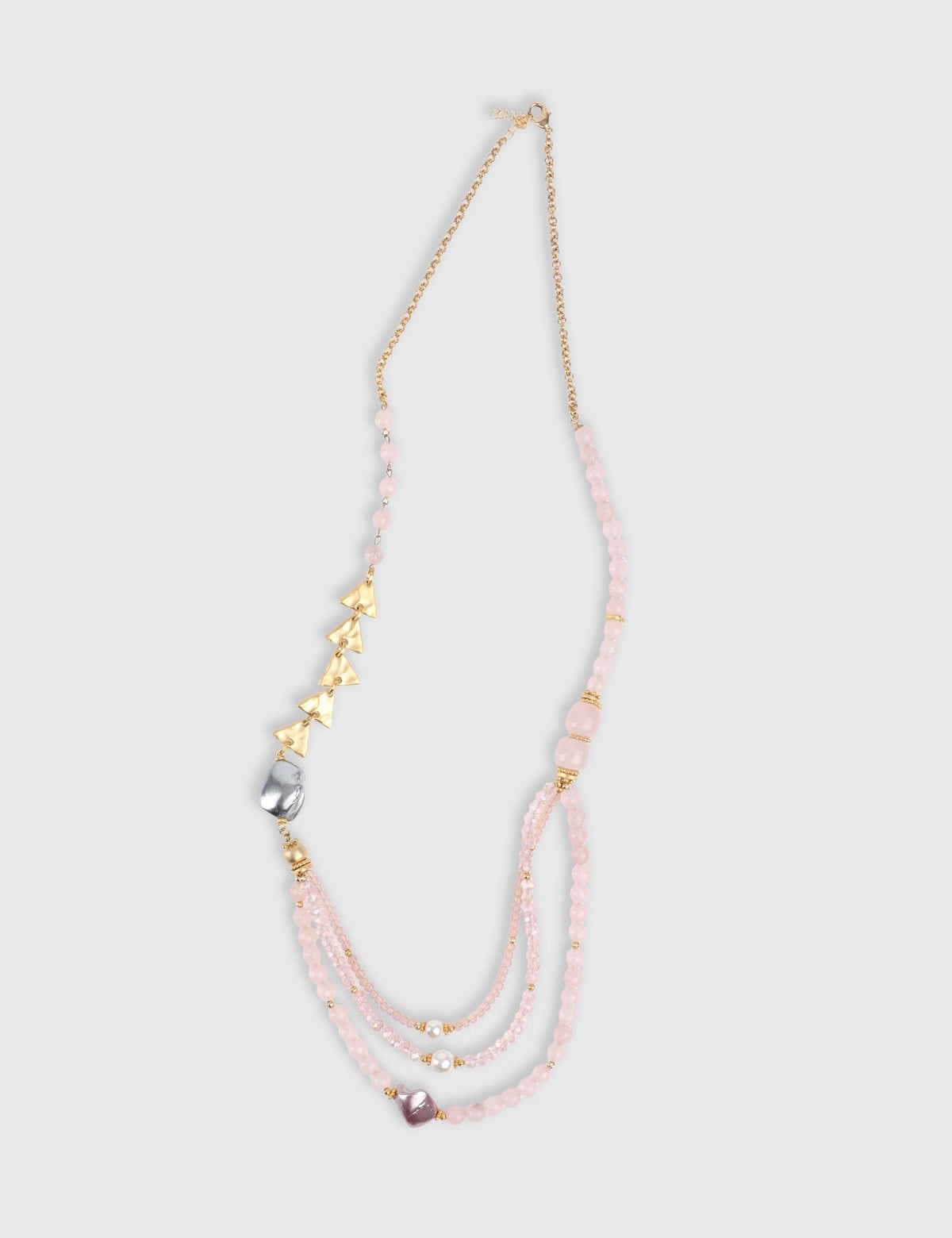 Costal Gold Women's Necklace with Powder Pink Stones
