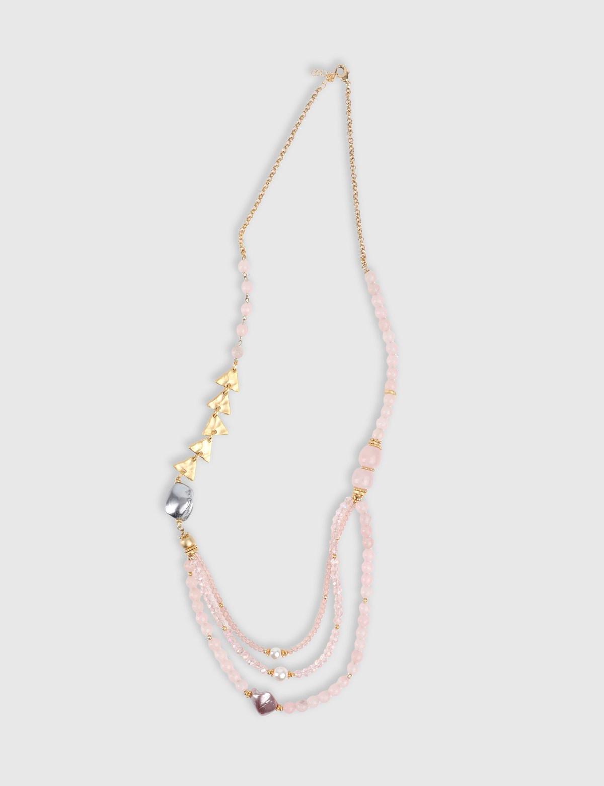Costal Gold Women's Necklace with Powder Pink Stones