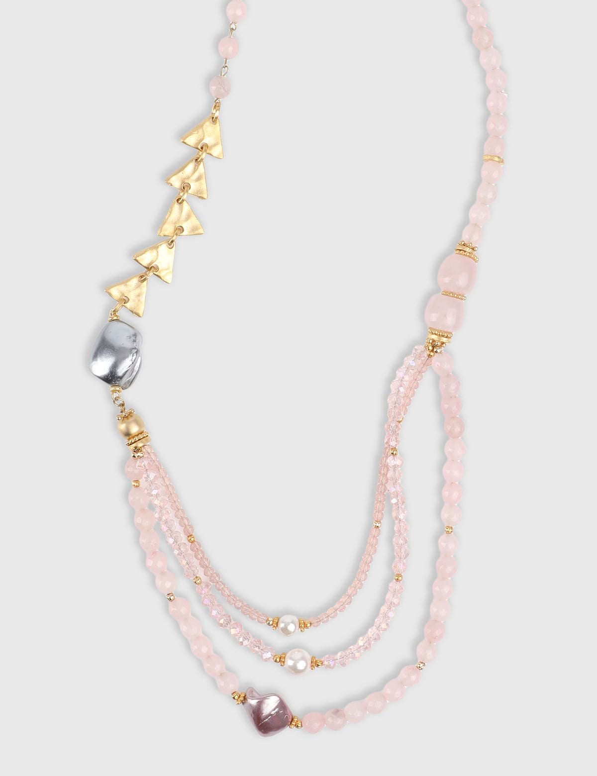 Costal Gold Women's Necklace with Powder Pink Stones