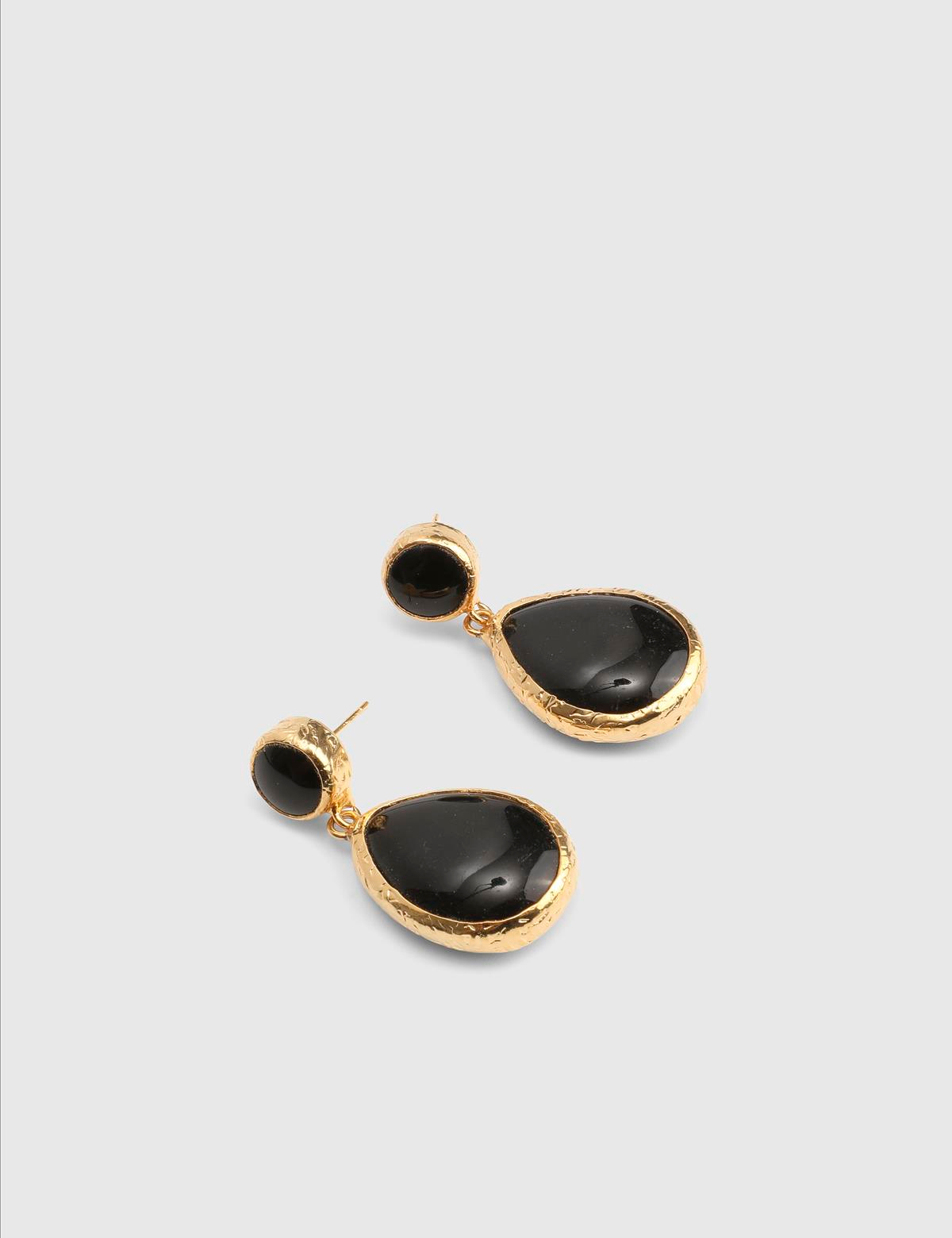 Cyrane Gold Women's Earrings with Black Stones