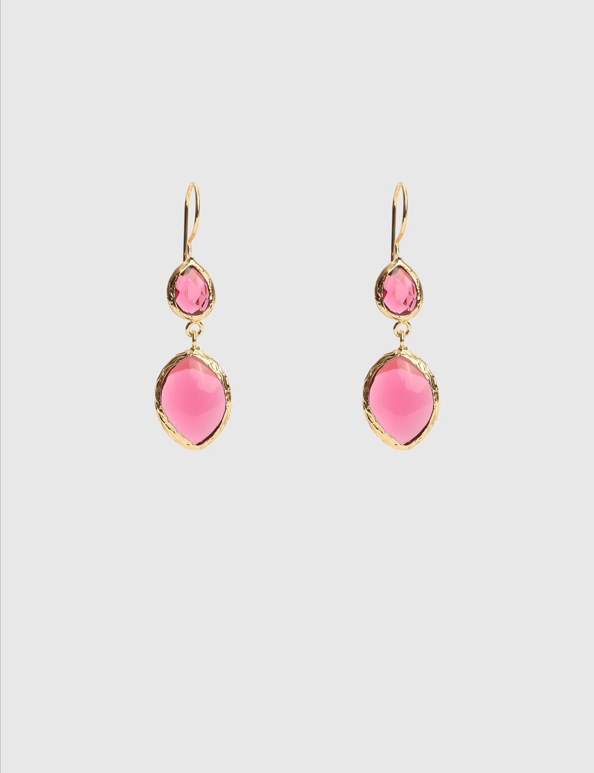 Cyrene Gold Women's Earrings with Burgundy Stones