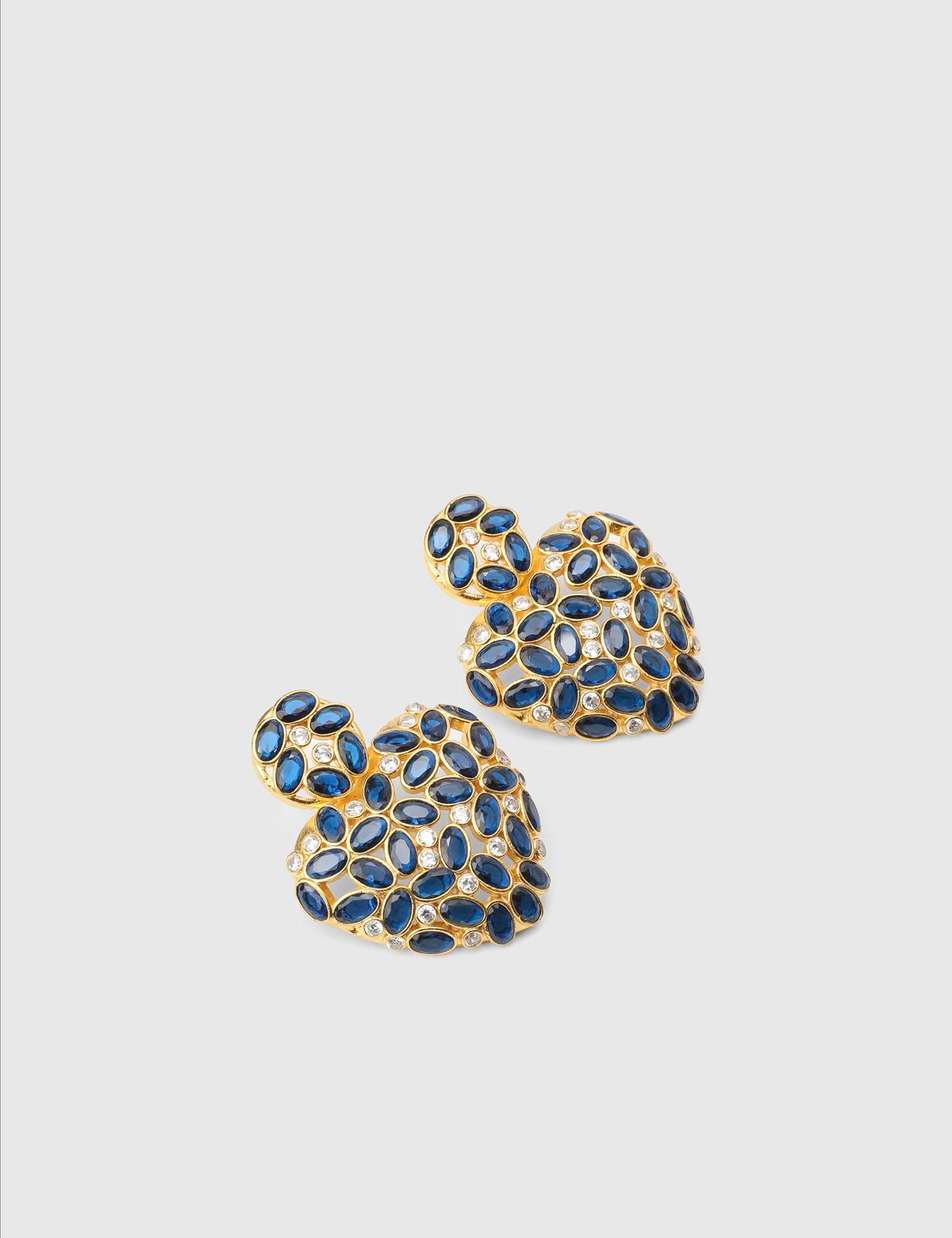 Daliae Gold Women's Earrings with Navy Blue Stones