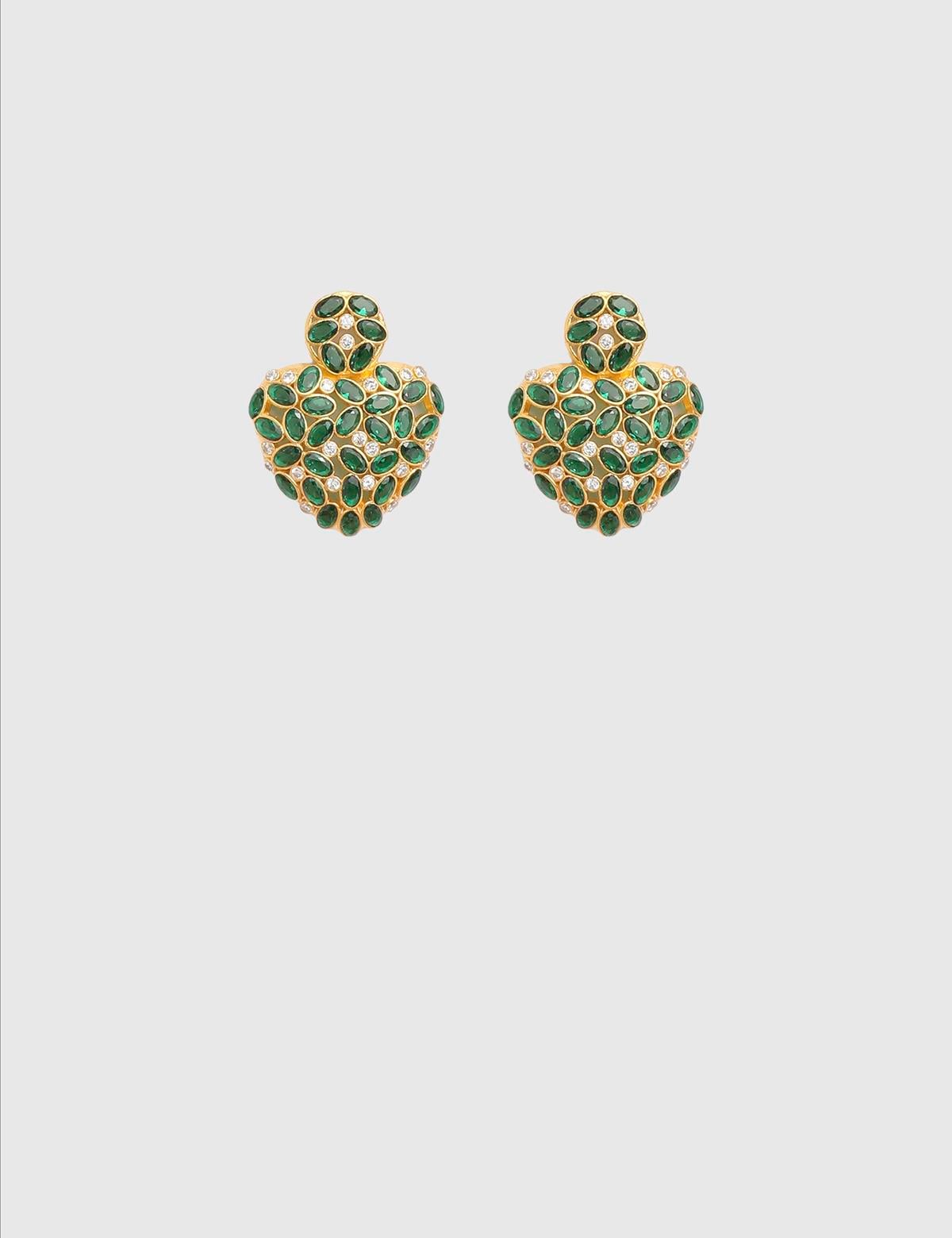 Daliae Gold Women's Earrings with Green Stones