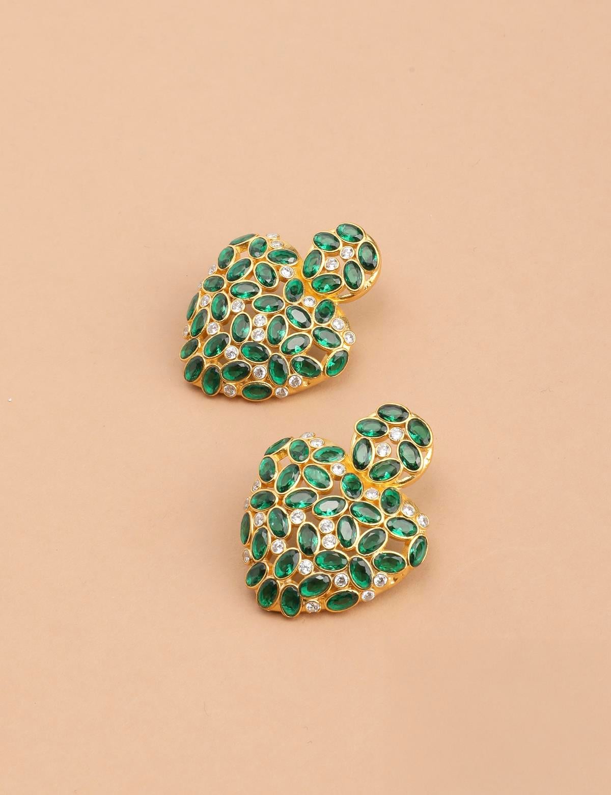 Daliae Gold Women's Earrings with Green Stones