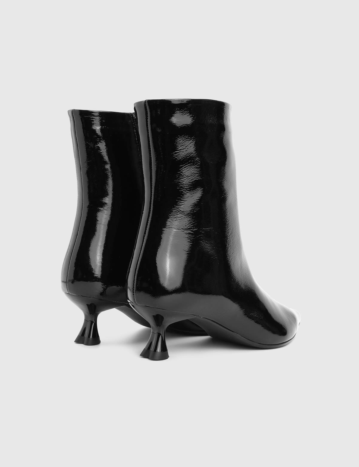 Damian Black Wrinkled Patent Leather Women's Heeled Boot