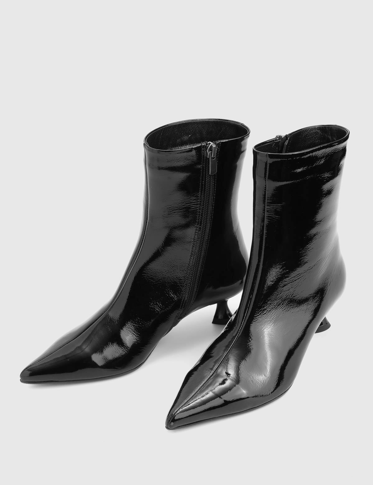 Damian Black Wrinkled Patent Leather Women's Heeled Boot